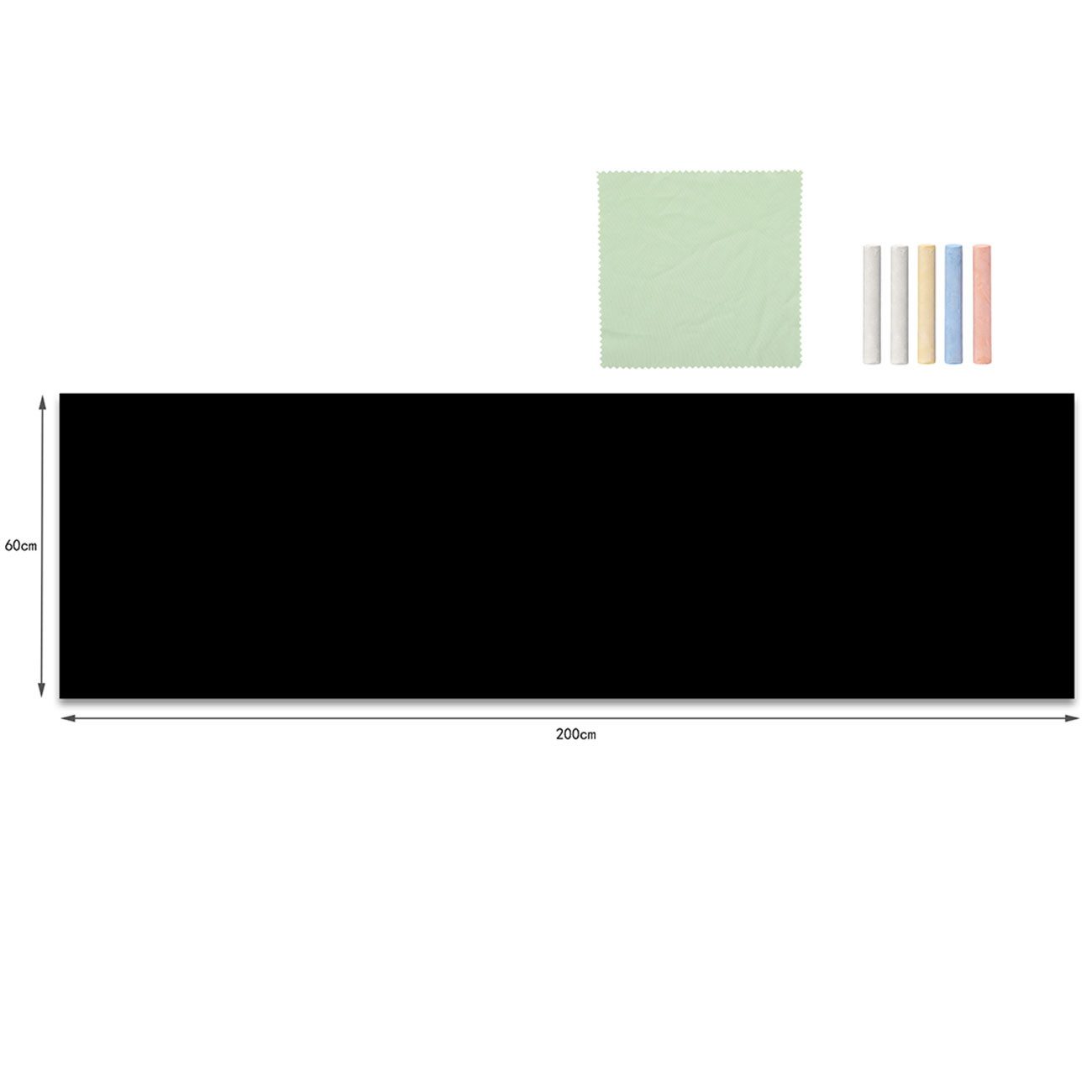 shop'n smile ideoon Tafelfolie Selbstklebende Tafelfolie 60x200 cm, Wand-Kreidetafel inkl. 5 Kreiden, Wandfolie als Kreidetafel Memoboard für Küche/frei zuschneidbar