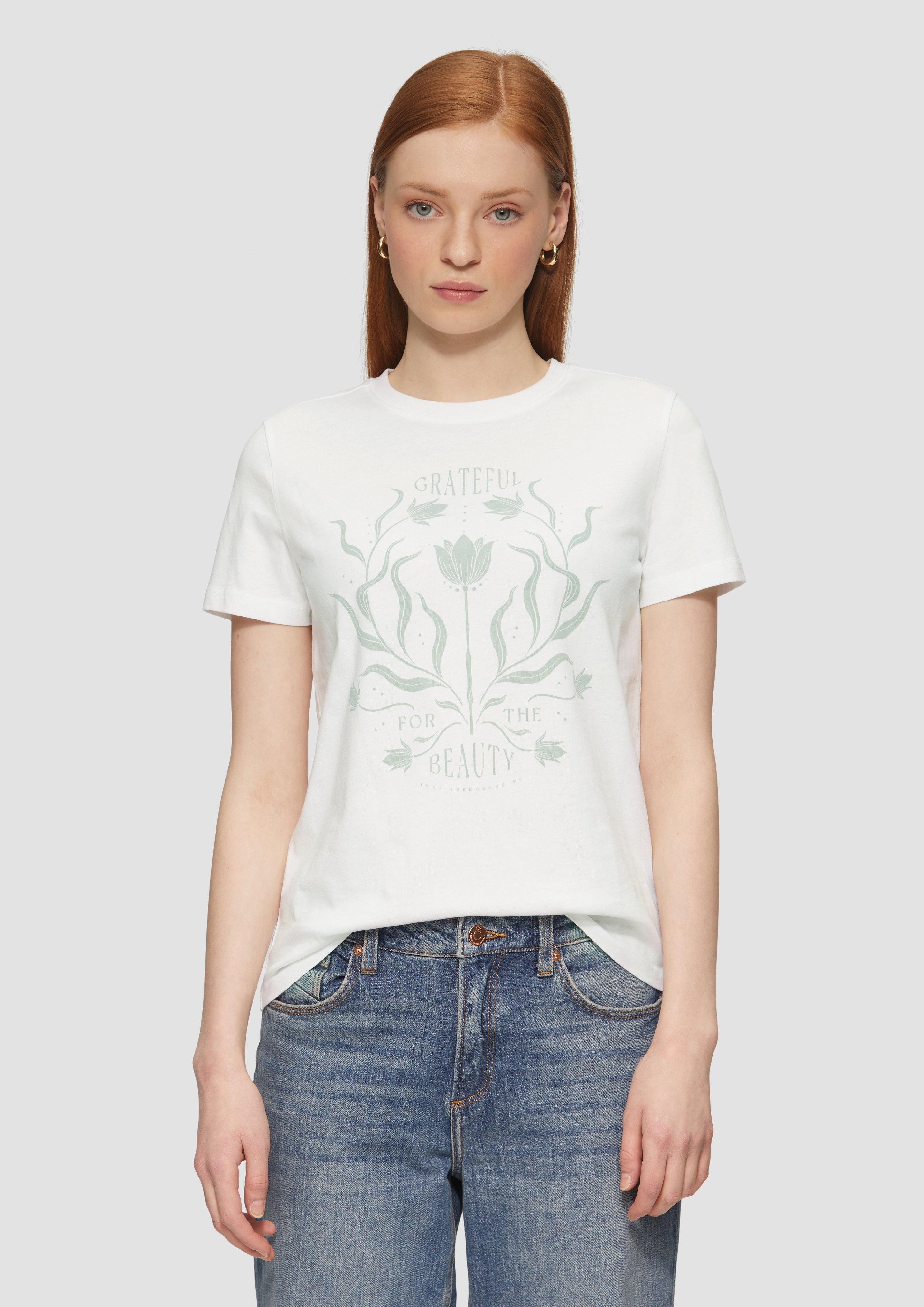 QS Kurzarmshirt Baumwollshirt mit Frontprint günstig online kaufen