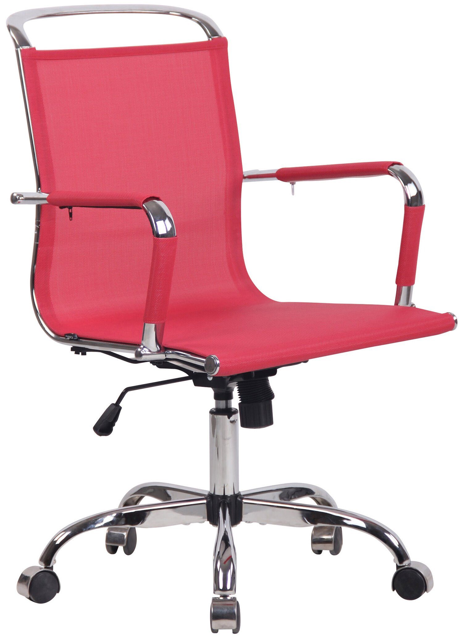 TPFLiving Bürostuhl Barney mit bequemer ergonomisch geformter Rückenlehne (Schreibtischstuhl, Drehstuhl, Chefsessel, Bürostuhl XXL), Gestell: Metall chrom - Sitzfläche: Netzbezug rot