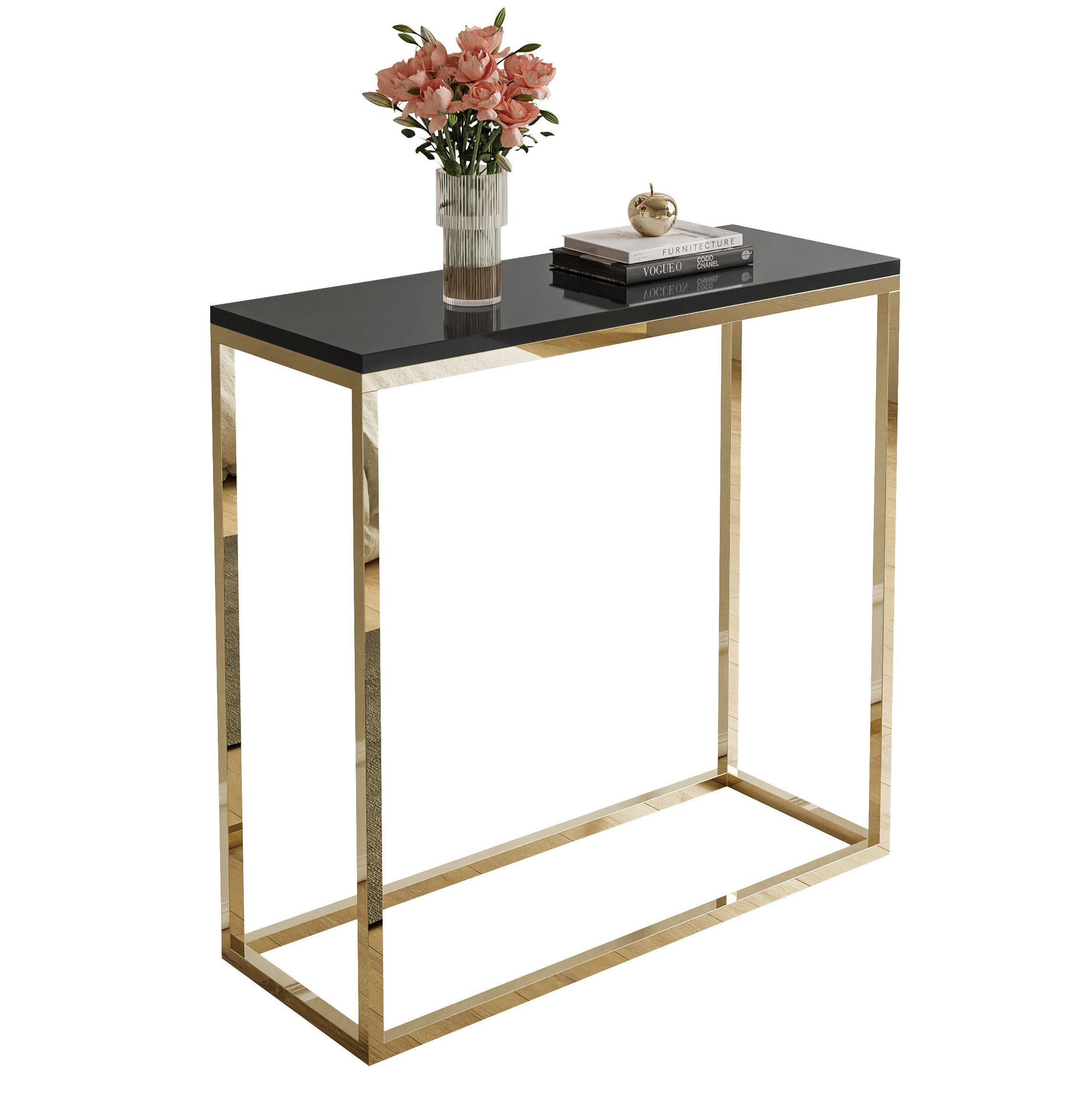 Lookway Konsolentisch MODERN HOCHGLANZ Konsolentisch mit goldfarbenem Chromgestell (1x Konsole), Breite 80/100 cm
