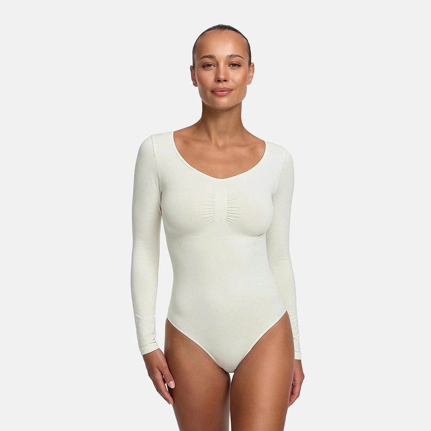 cfab (creamy fabrics) Miederbody Bodysuit Sculpting Shapewear Longsleeve mit Slip-Light Grey-5XL (1-tlg) Figurformend