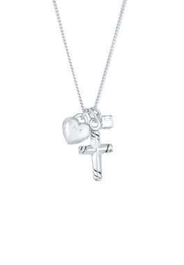 Elli Kette mit Anhänger Kinder Kreuz Herz Liebe Zirkonia 925 Silber, Herz