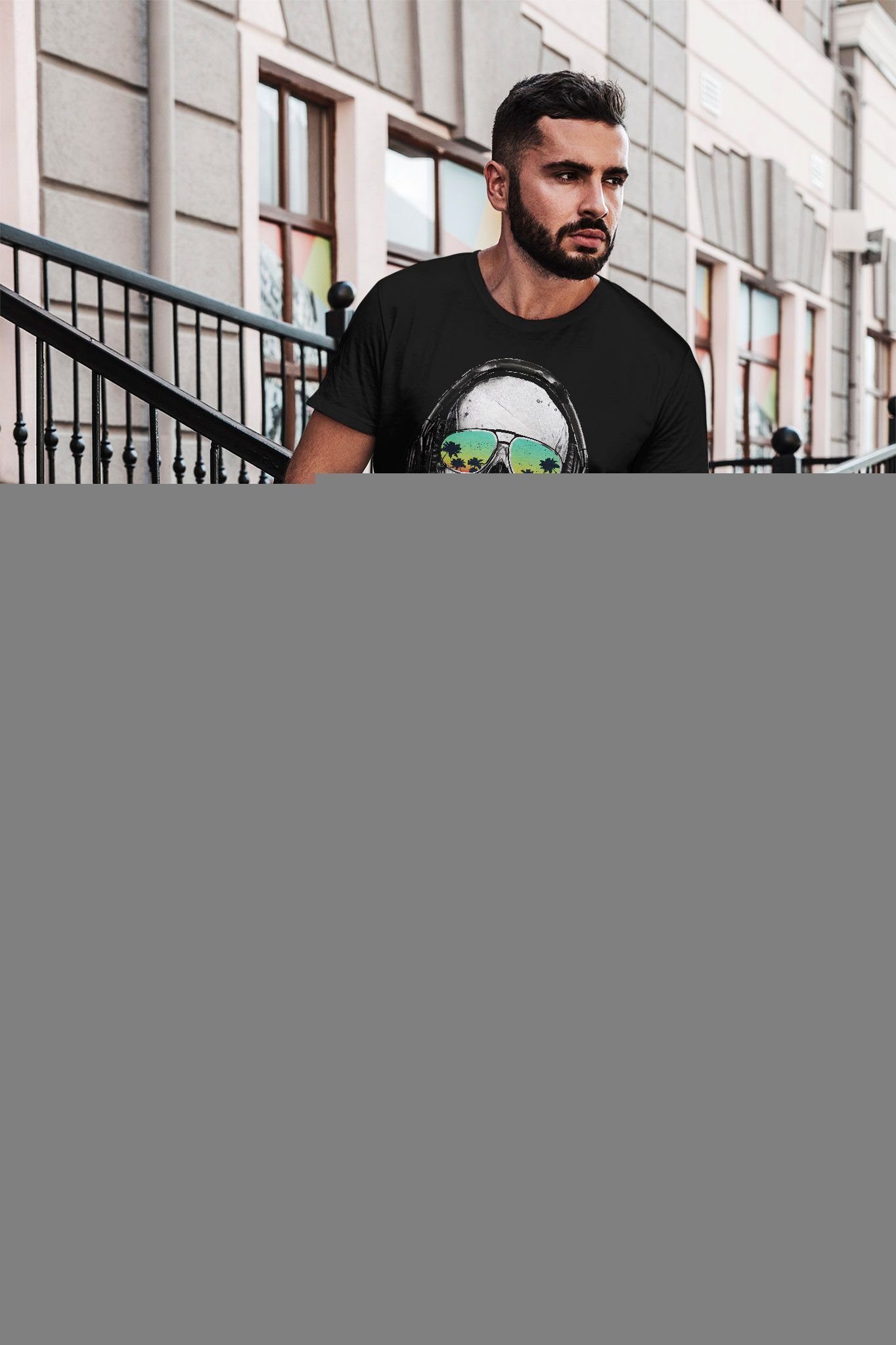 Neverless Print-Shirt Herren T-Shirt Totenkopf Kopfhörer Musik Party Skull Sonnenbrille mit Print