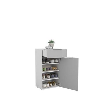 möbelando Kleiderschrank 25643420 (BxHxT: 53x99x40 cm) in weiß matt - Glas seidengrau mit einer Schublade und einer Tür