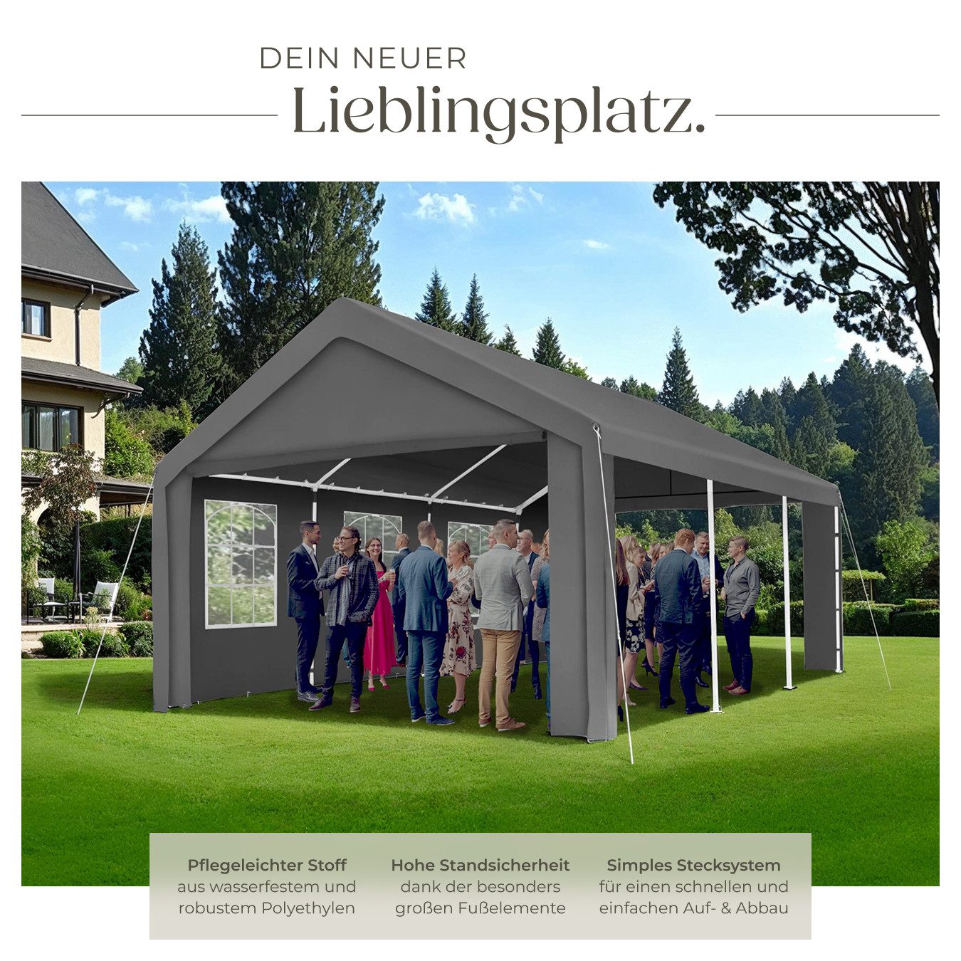 tectake Pavillon Jasko, mit 4 Seitenteilen, (600 x 400 x 315 cm, Komplettset), wasserdicht