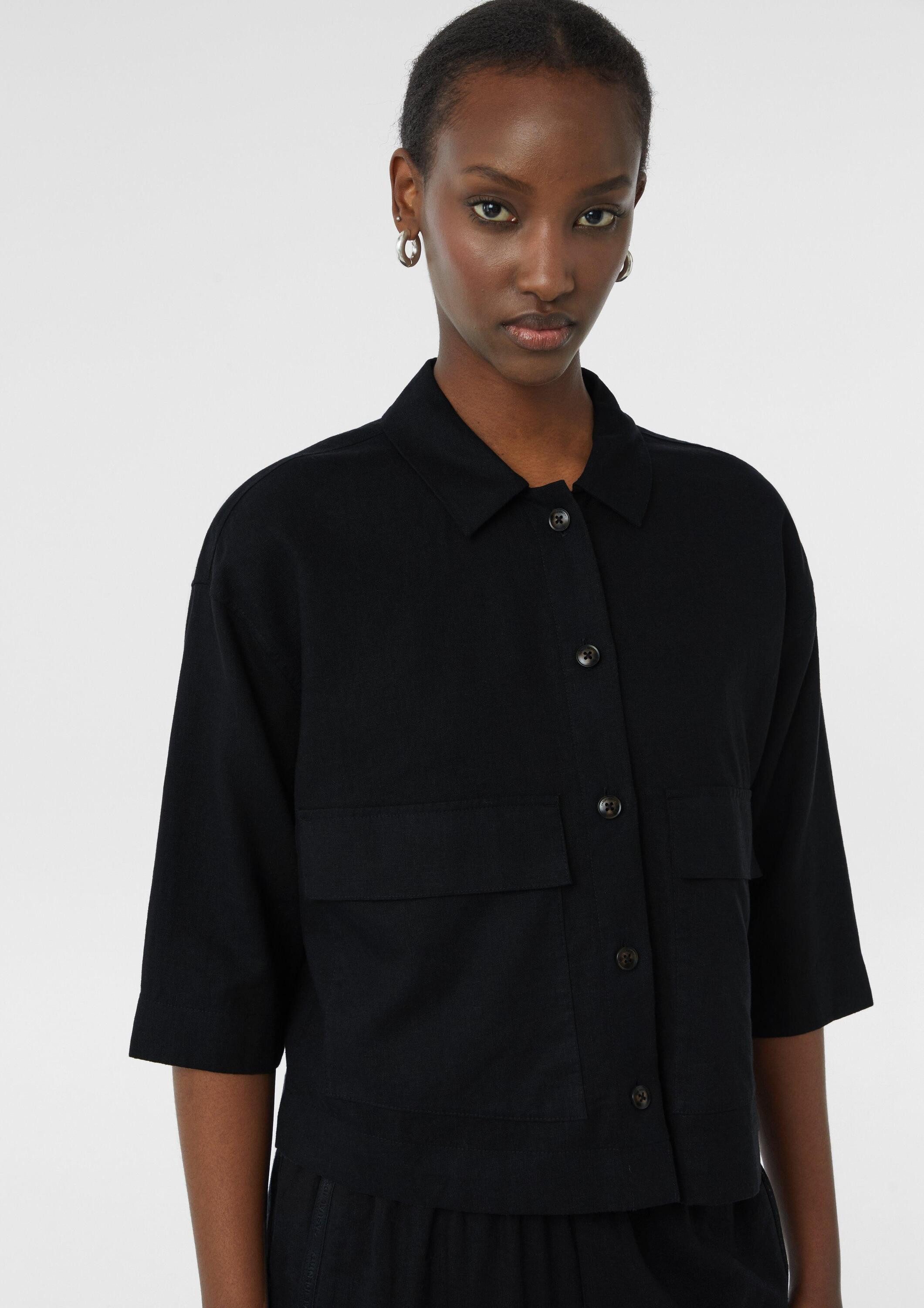 comma Funktionsjacke Indoor-Jacke Kurze Leinemix-Hemdjacke mit 3/4-Ärmeln günstig online kaufen