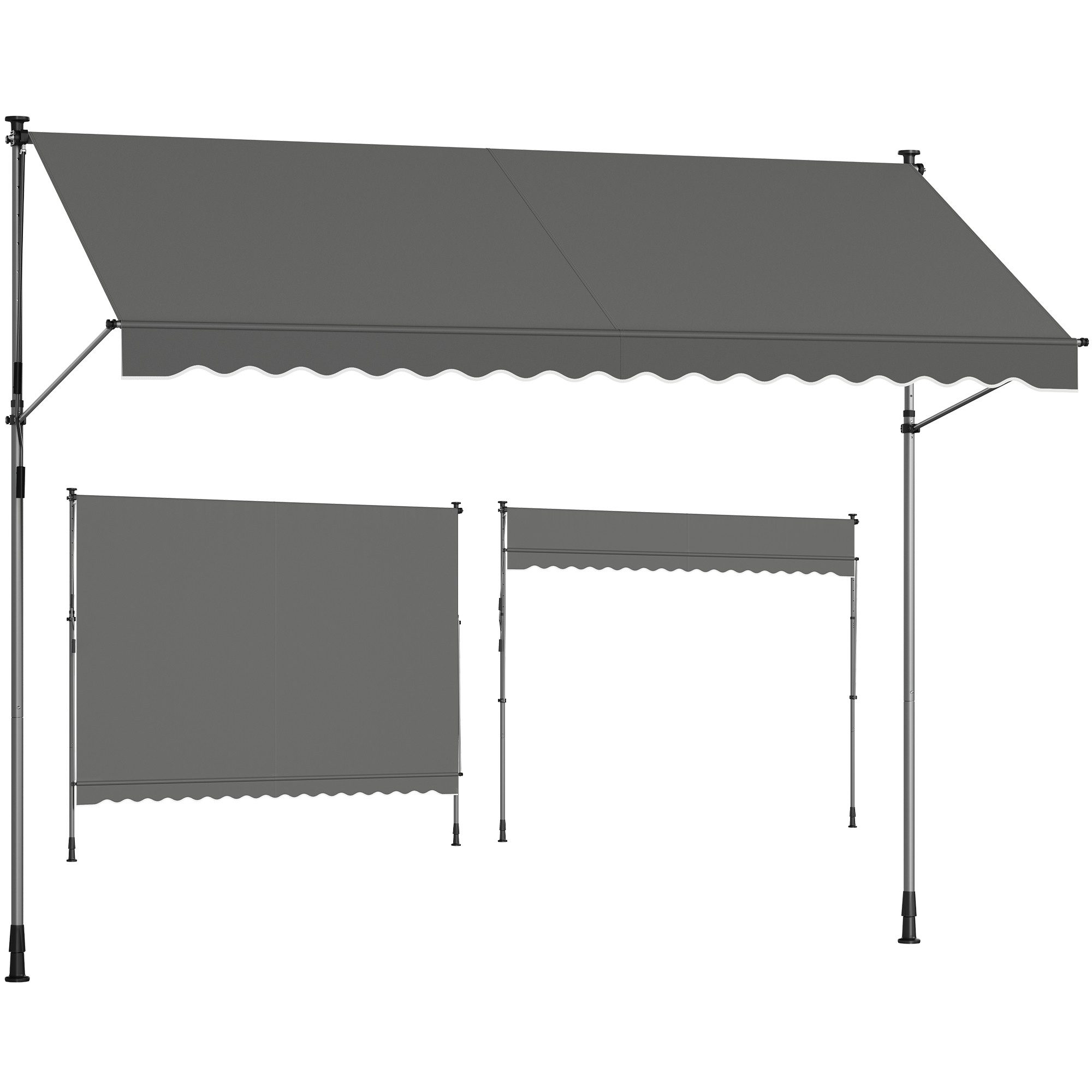 SONGMICS Klemmmarkise Balkonmarkise höhenverstellbar UV-beständig wasserabweisend (ohne Bohren mit Handkurbel inkl. Zubehörpaket & Anleitung) Sonnenschutz, 350 x 120 x 220–300 cm (L x B x H)