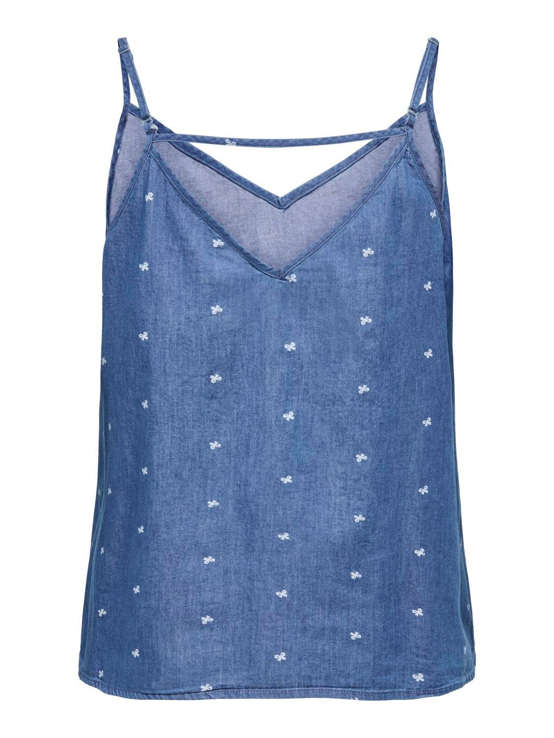 ONLY Spaghettitop ONLNOVA AZURE SINGLET WVN Baumwolle, regular fit, V-Ausschnitt, Denim Look