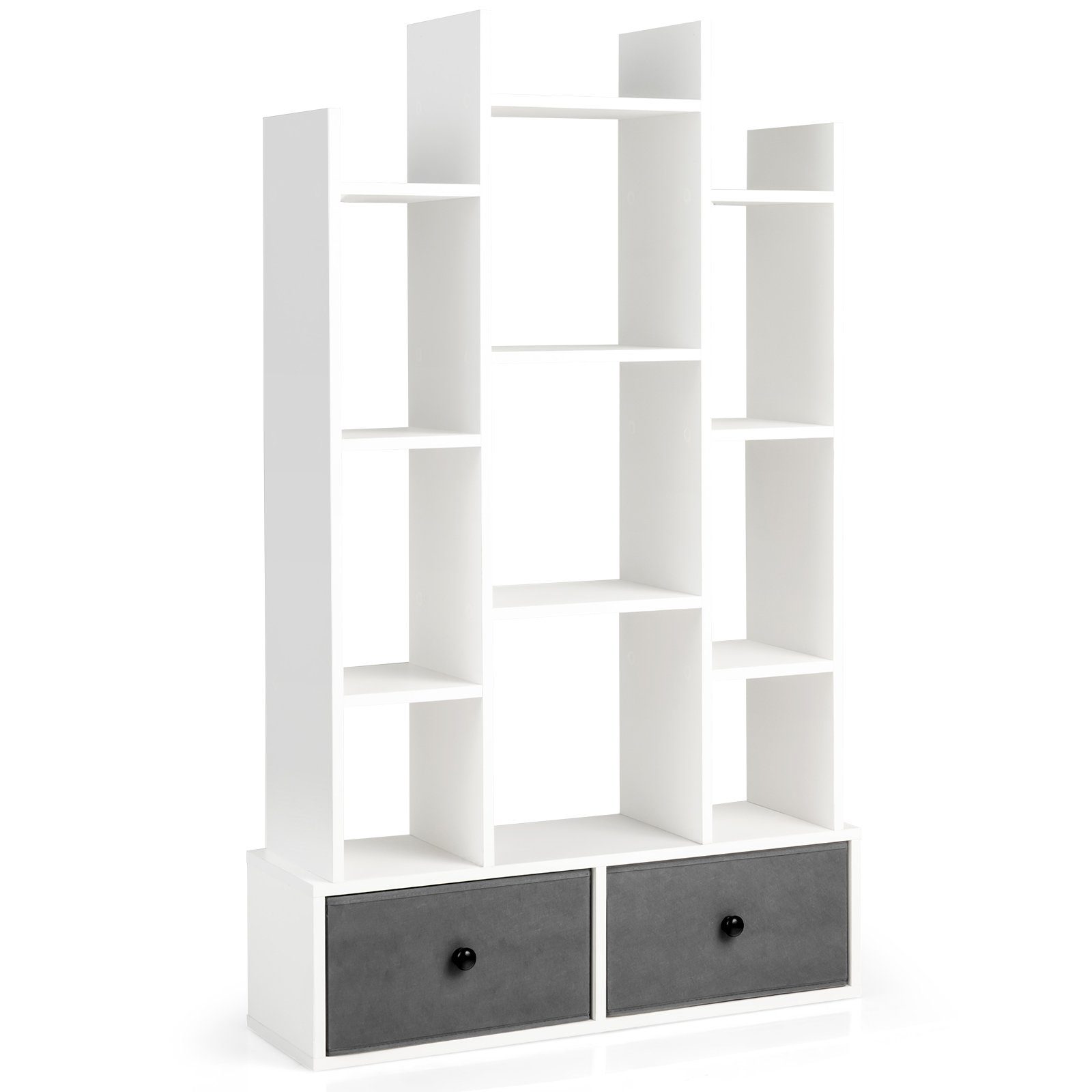 COSTWAY Bücherregal, Weiß mit Schublade, 53x24x118cm 2 12 und Standregal Fächern