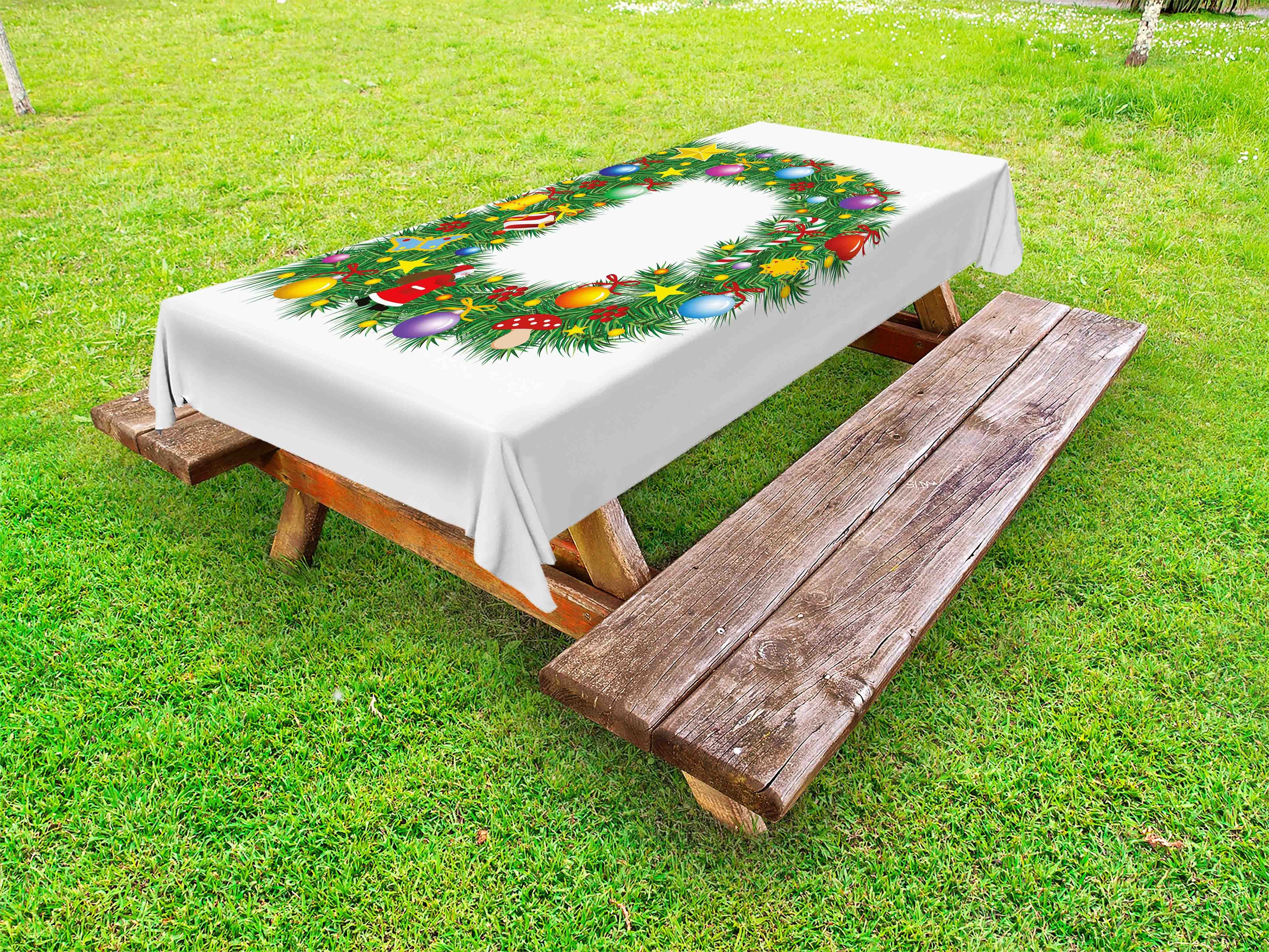 waschbare Picknick-Tischdecke, Buchstabe Christmas D Happy dekorative Pine Tischdecke Abakuhaus