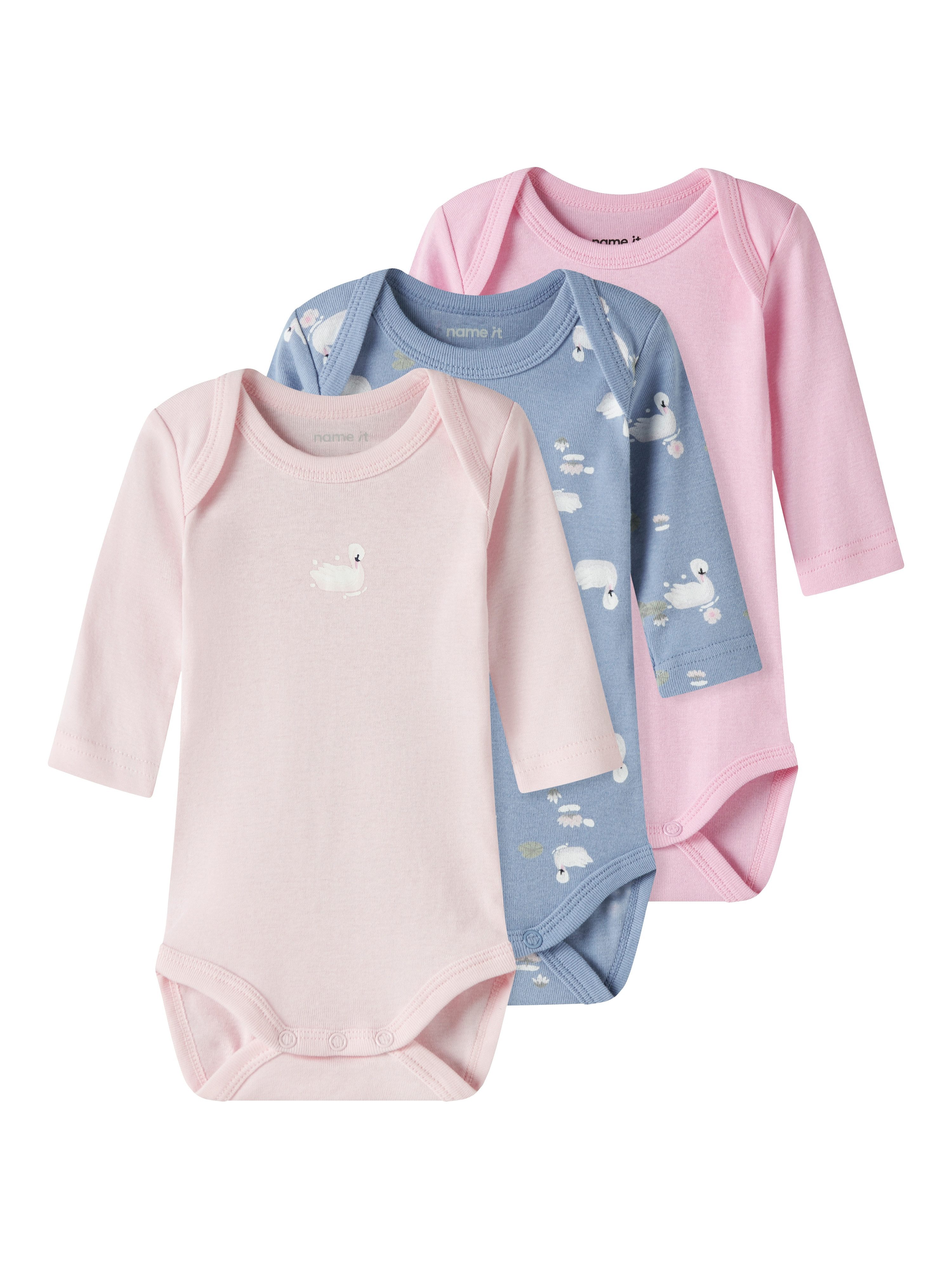 Name It Langarmbody NBFBODY 3P LS SWAN NOOS (Packung, 3-tlg)