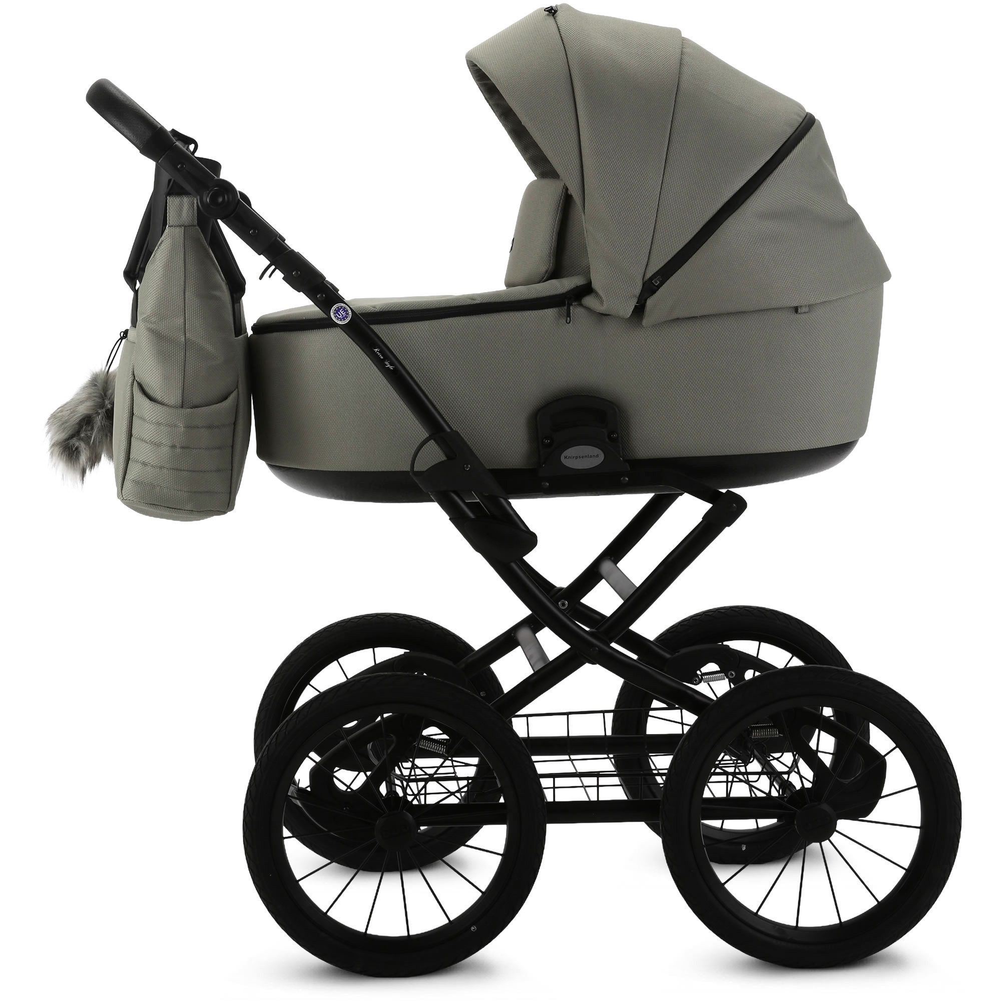 Knirpsenland Kombi-Kinderwagen Retro Style 2in1 inkl. Sportwagen, Wickeltasche & viel Zubehör, (Spar-Set), hohe Sicherheit durch One-Klick System der Kinderwagenaufsätze