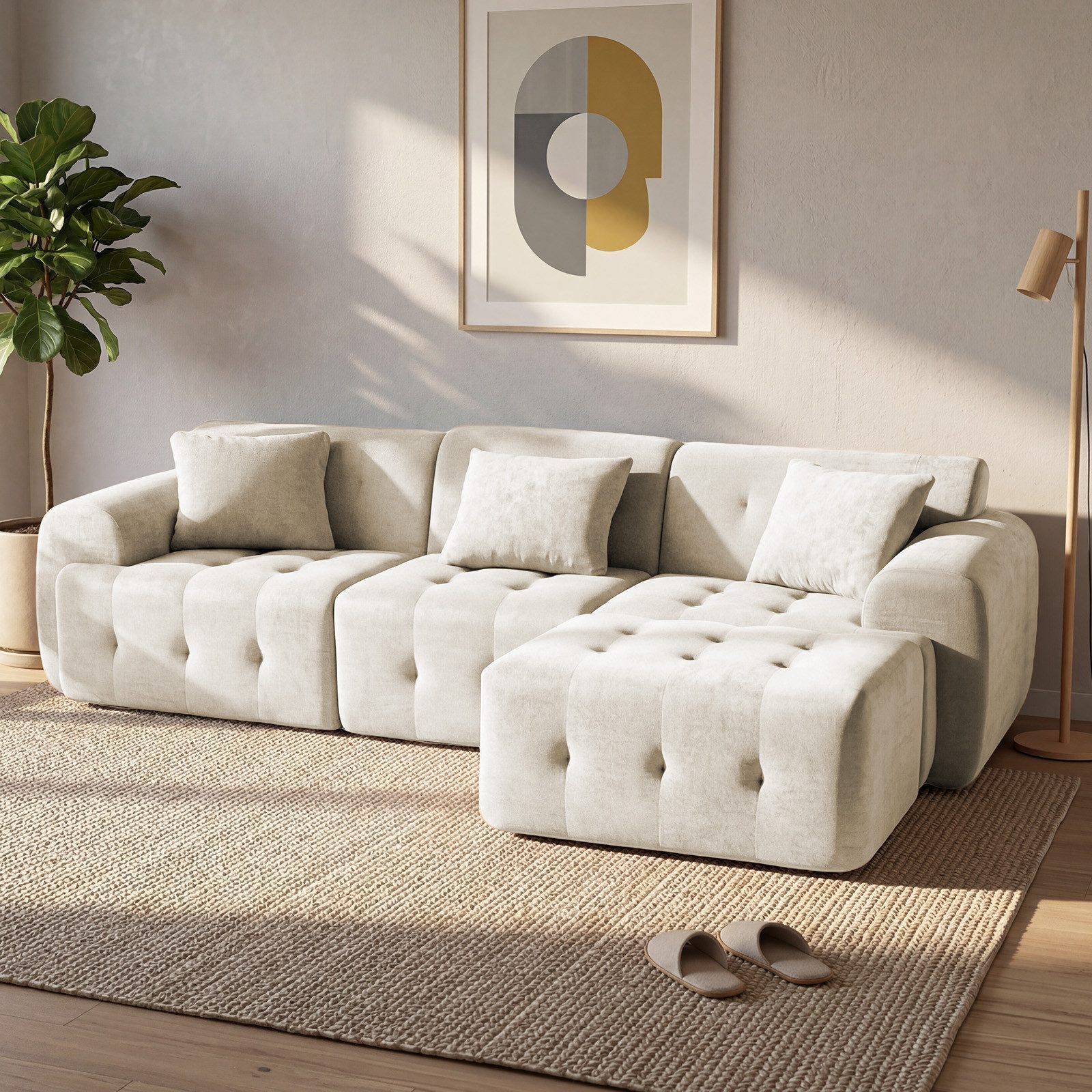 COMHOMA Sofa Ecksofa, Modulares Sofa, 2 Sitzer Bodensofa Couch mit Kissen Armlehne, für Wohnzimmer, vakuumverpackt
