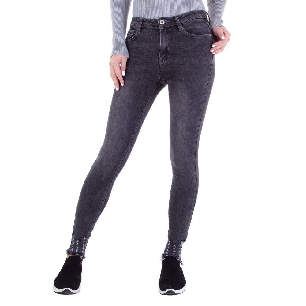 Damen Ital-Design Skinny Dunkelgrau Jeans Skinny-fit-Jeans Stretch Freizeit Destroyed-Look in