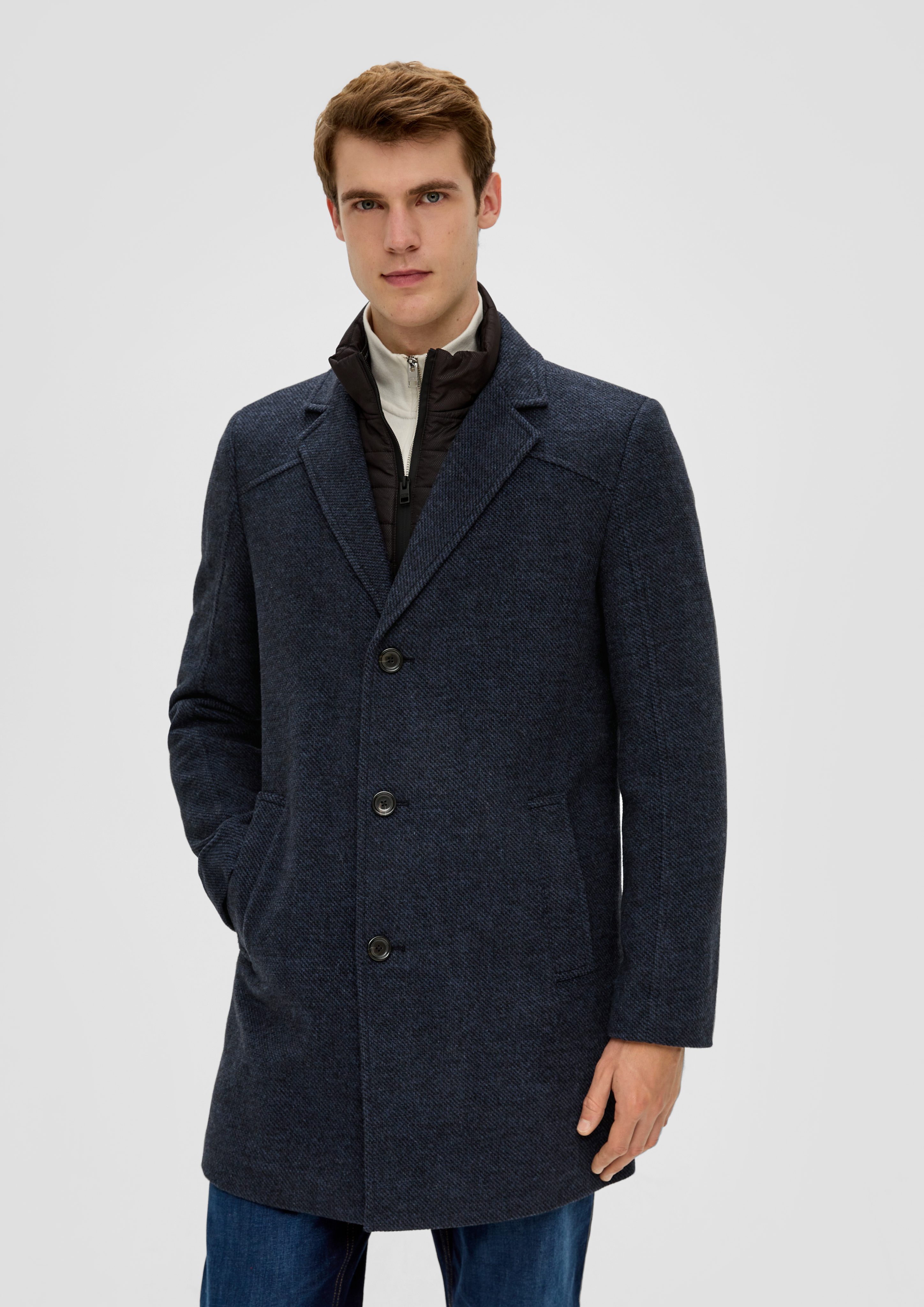 s.Oliver Langmantel Tweed-Mantel mit herausnehmbarem Futter Insert herausnehmbares navy