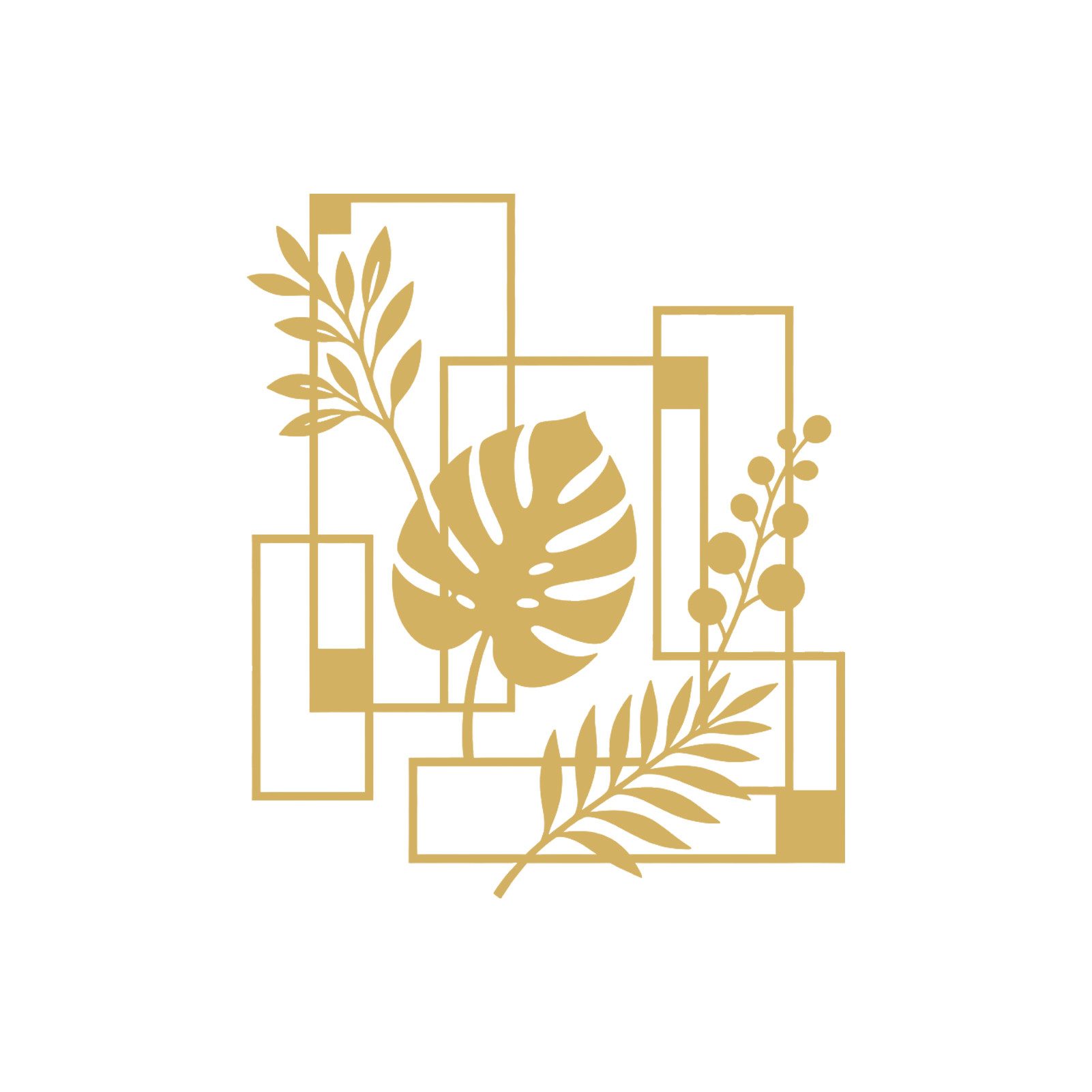 Jumpeak Wanddekoobjekt Monstera Silhouette Wanddekoration, Geometrische Quadrate, Linienkunst, Metall, 4 Farben, 2Größen, Wanddekoration für das Wohnzimmer,Abstrakt