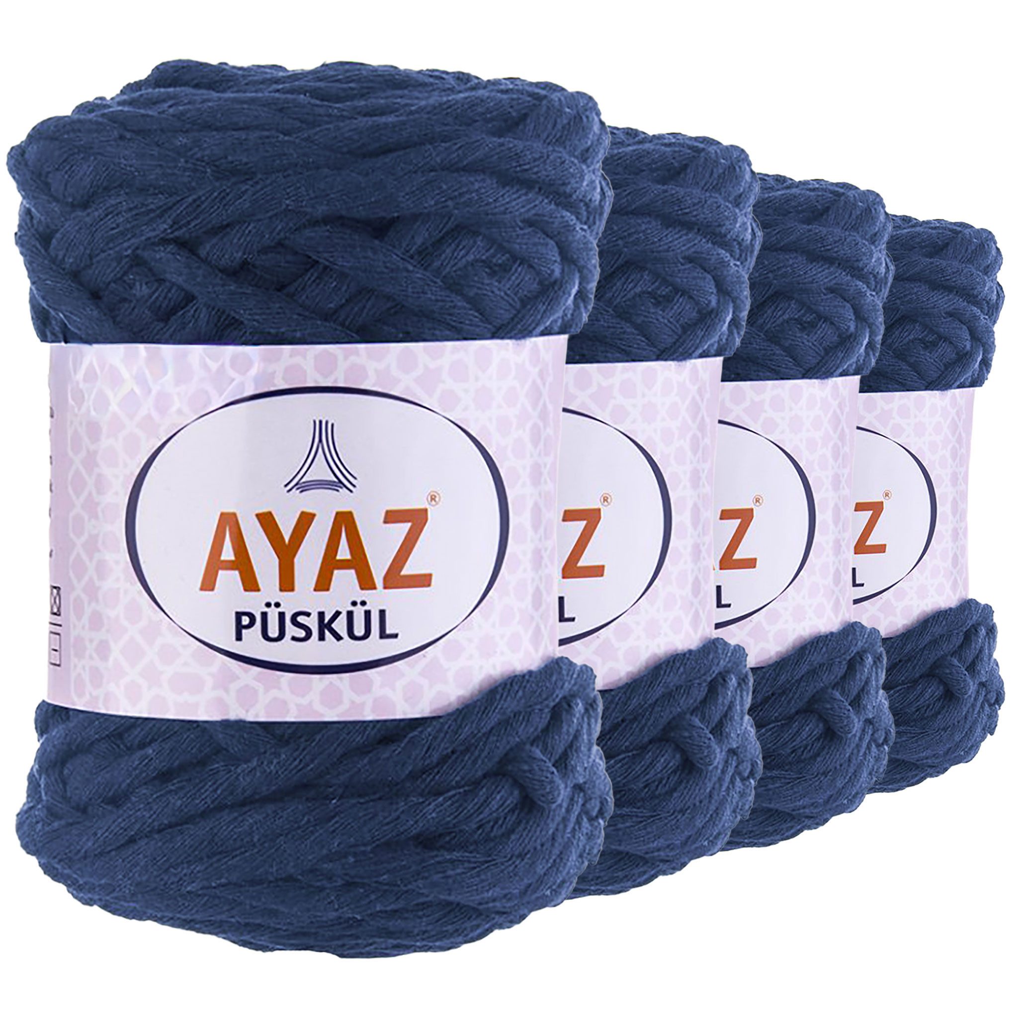 AYAZ 4 x 250g Strickgarn Püskül Strickwolle Häkeln Makramegarn Häkelwolle, 300 m (Paket, 5-St), 1133 königsblau