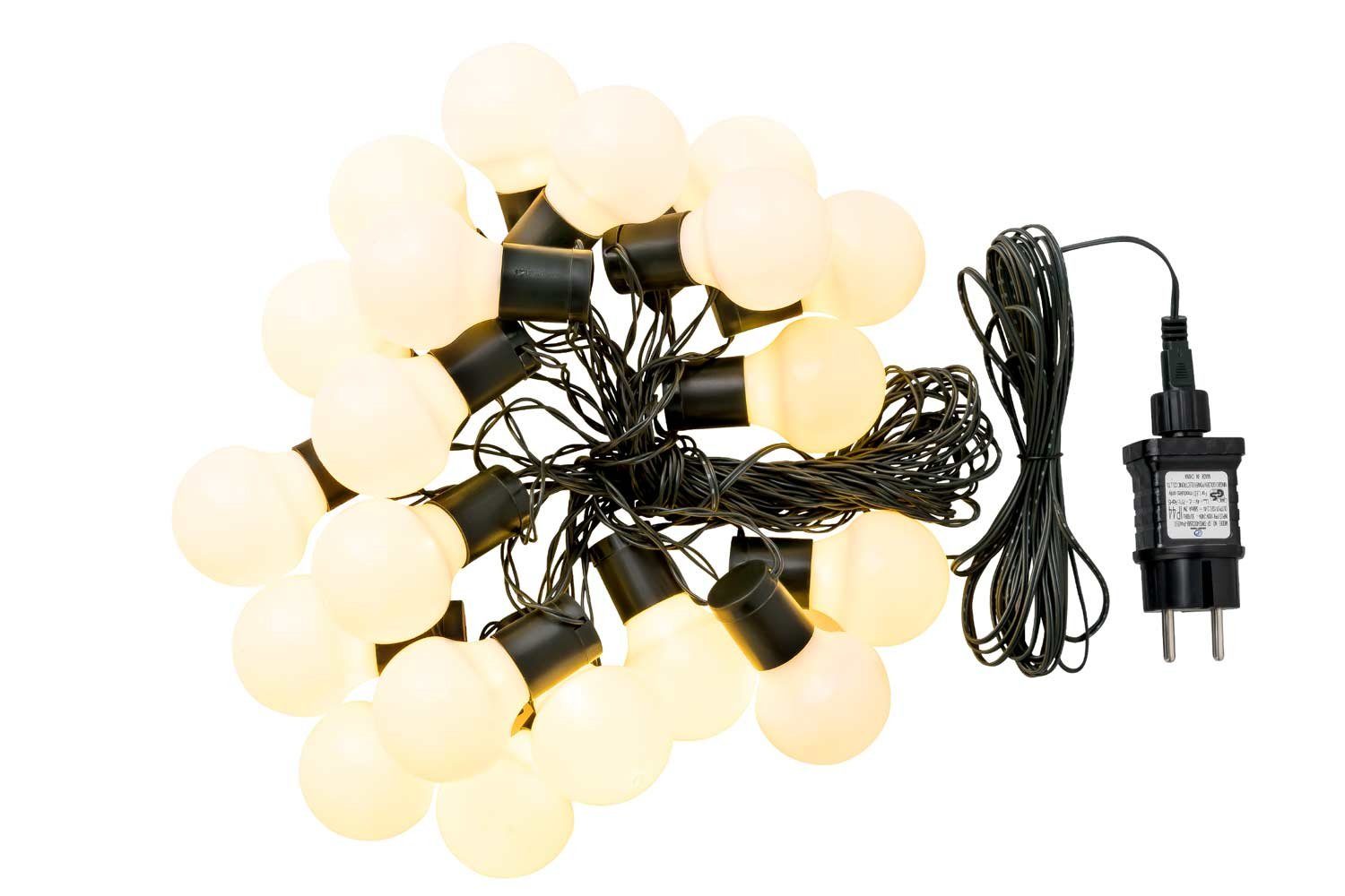 Coen Bakker LED-Lichterkette, 20-flammig, Lichterkette mit 20 LED weiße Kunststoff Birnen 9,5m