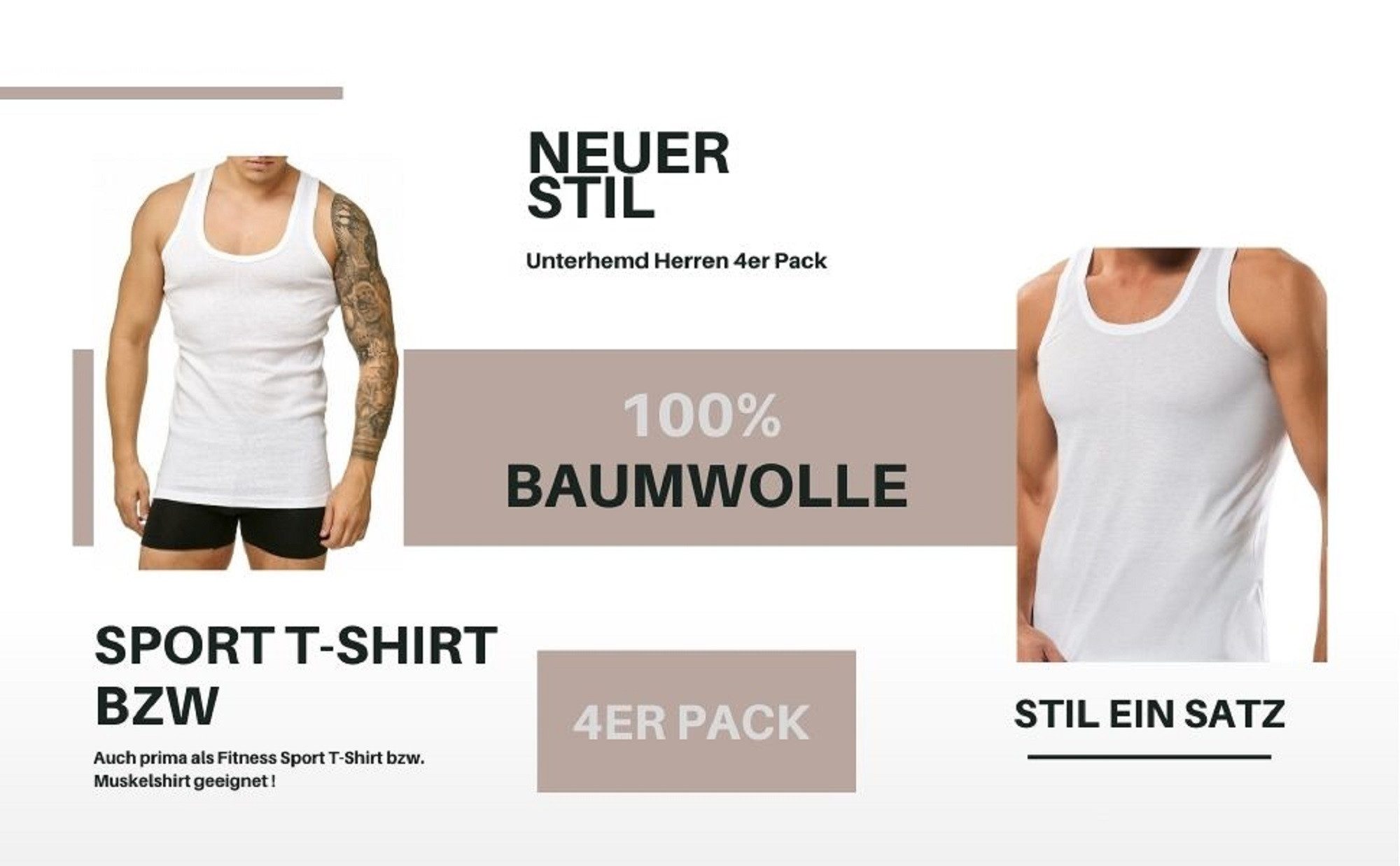 DDOnlineShop Unterhemd 4 Stück Tank Top Achselshirt Herren Weiß (Spar-Set, 4-St., 4er-Pack) aus 100% Baumwolle-Premium Qualität(A-060)