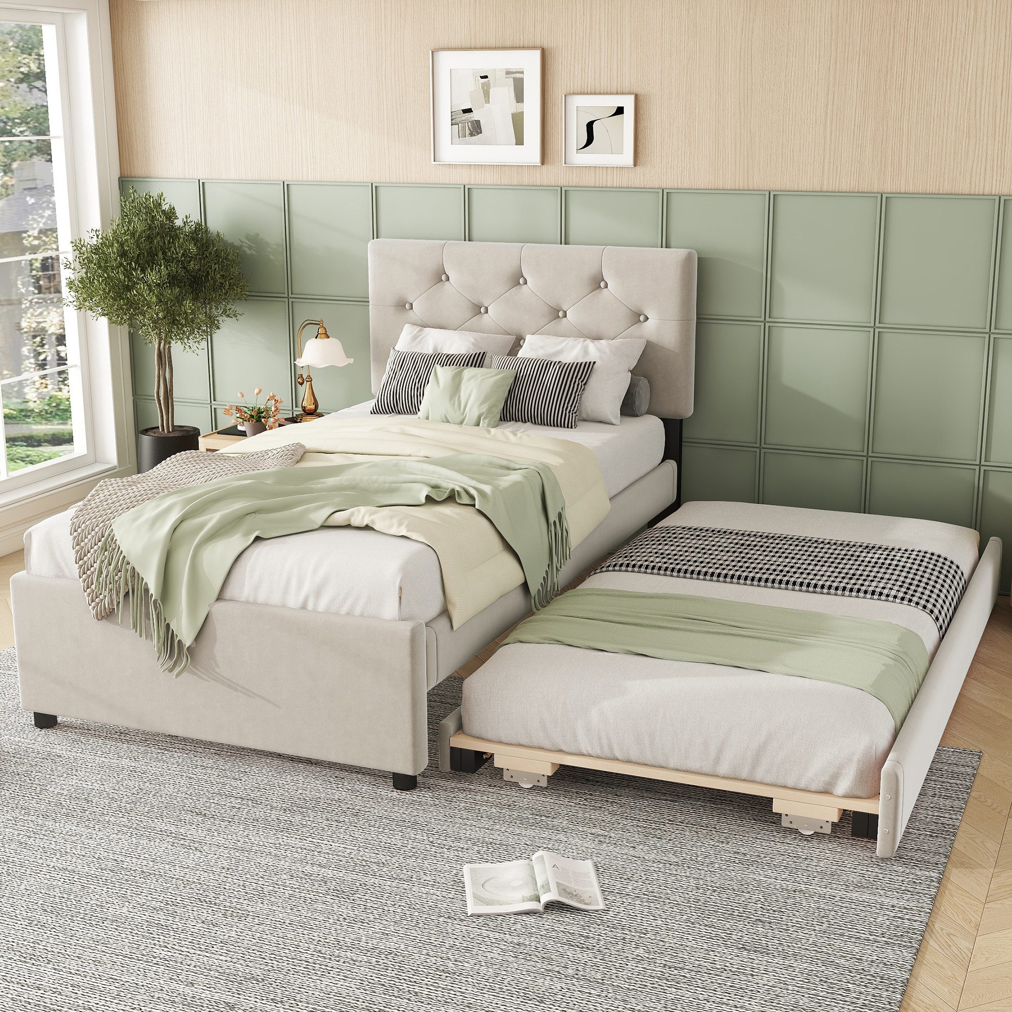 Flieks Polsterbett, Kinderbett 90x200cm mit Ausziehbett 90x190cm und Latten günstig online kaufen