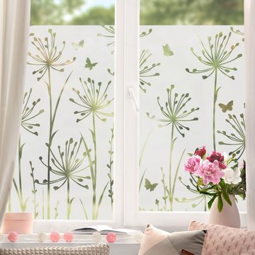 Fensterfolie statisch haftend Motiv Fensterdeko Blütenwiese Schmetterlinge Blume, Bilderdepot24, blickdicht, Sichtschutzfolie selbsthaftend & repositionierbar inklusive Anleitung, Innen Fenster Tür Balkontür Küche Badezimmer Wohnzimmer Schlafzimmer