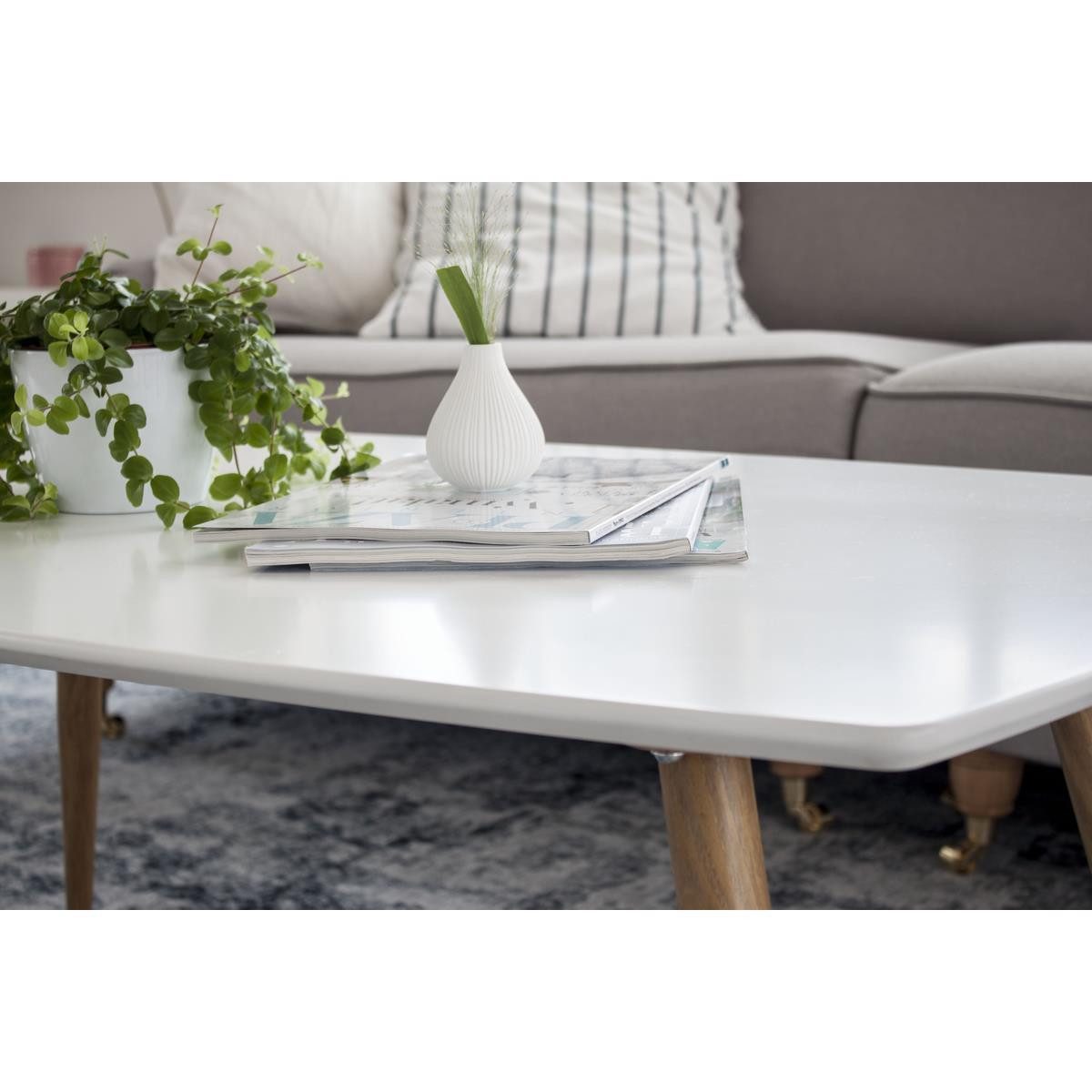 BOURGH Beistelltisch PLAZA Sofa Tisch 70x120cm - Couchtisch / Wohnzimmertisch in weiß