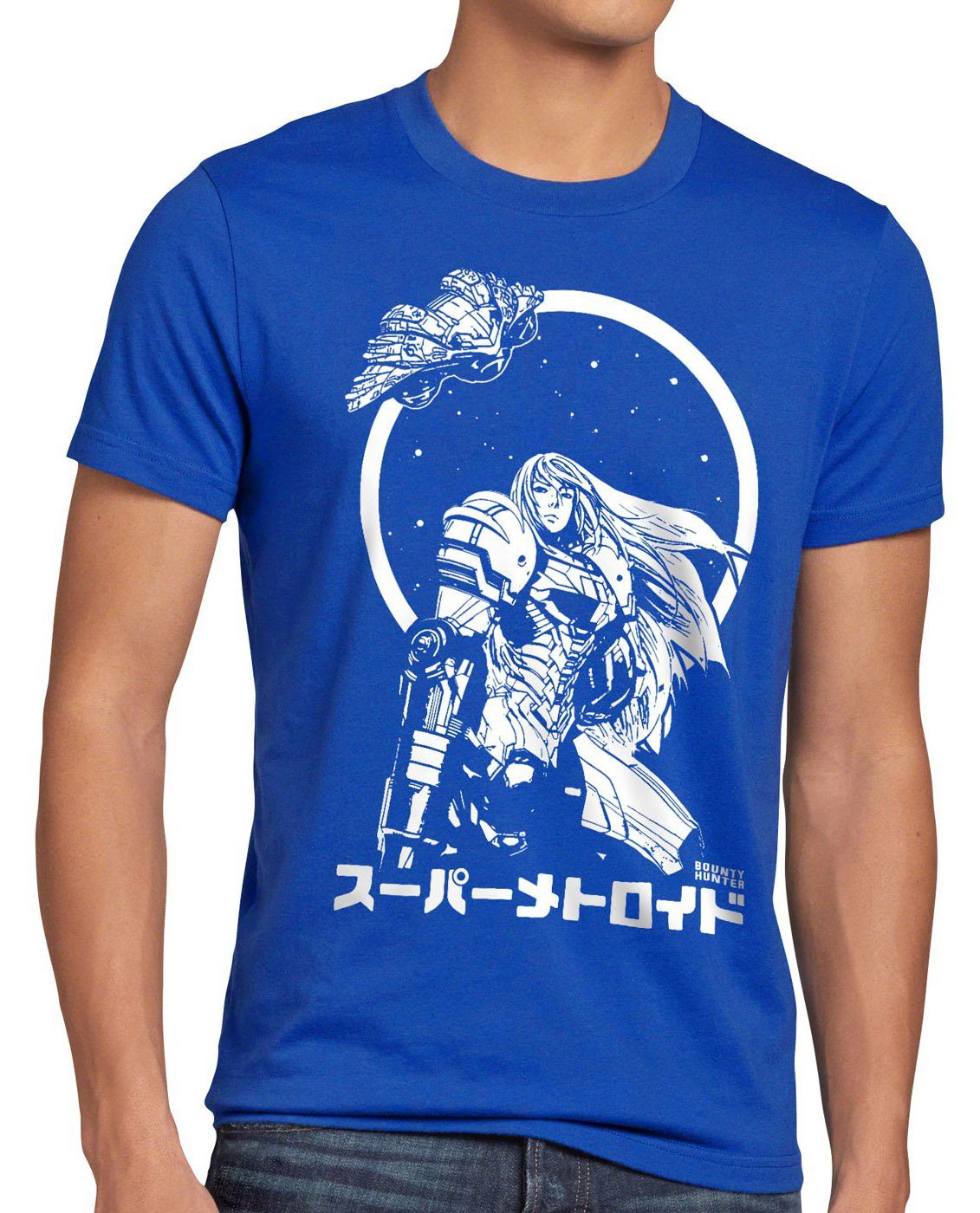 snes T-Shirt metroid Print-Shirt gamer style3 nerd geek nes Herren Samus Return blau