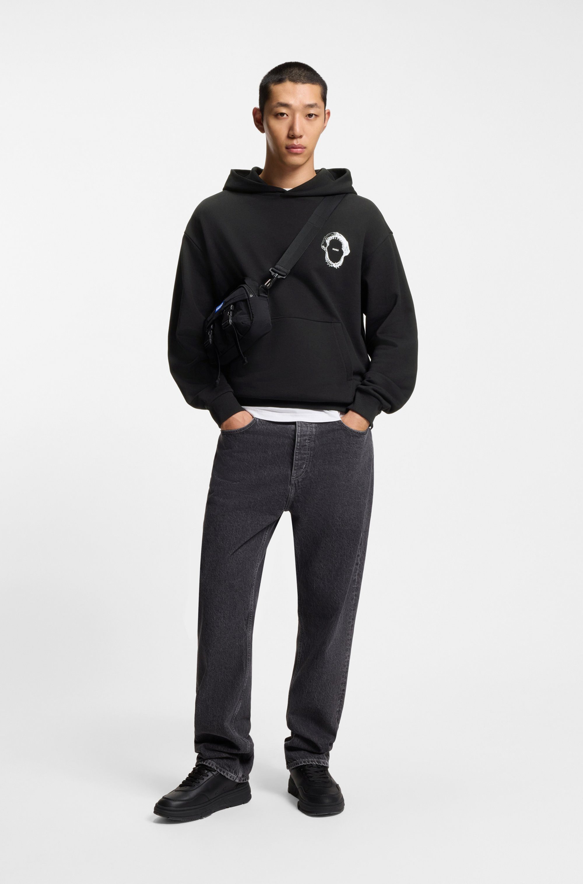 HUGO Blue Hoodie Regular Fit, Kängurutasche, Rückendruck