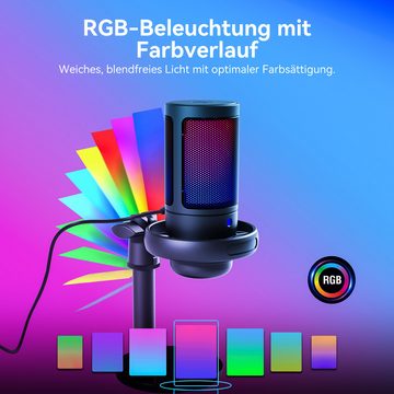 Senmudi Mikrofon PC Mikrofon Gaming Kondensator mit RGB-Steuerung, (USB Mikrofon Stummschalter, Kopfhöreranschluss und tragbarem), leichtem Streaming-Mikrofon-Set für Plug-and-Play-Aufnahmen.