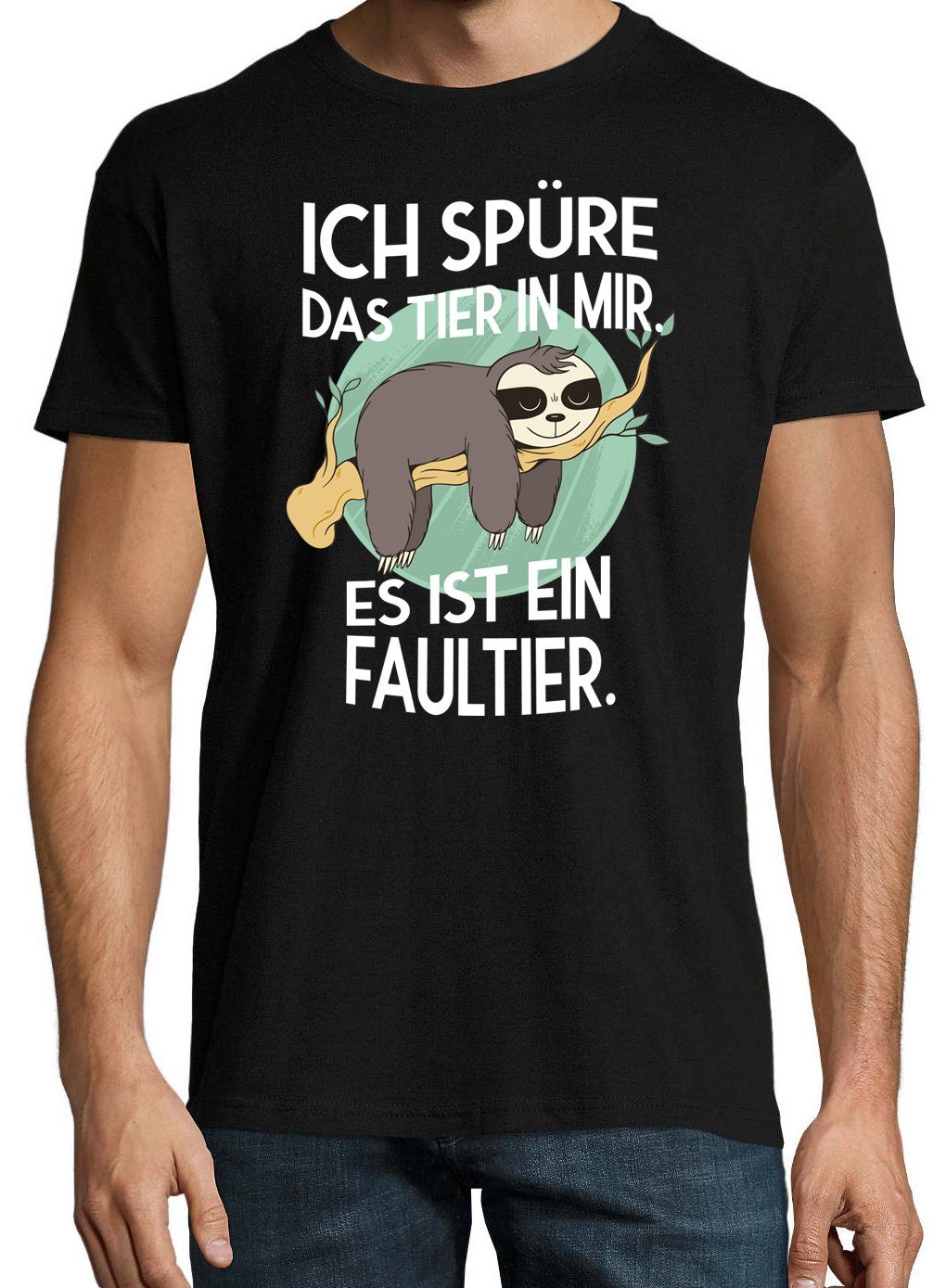 Herren Youth mir mit in lustigem T-Shirt Tier Faultier Frontprint Das Designz T-Shirt Schwarz