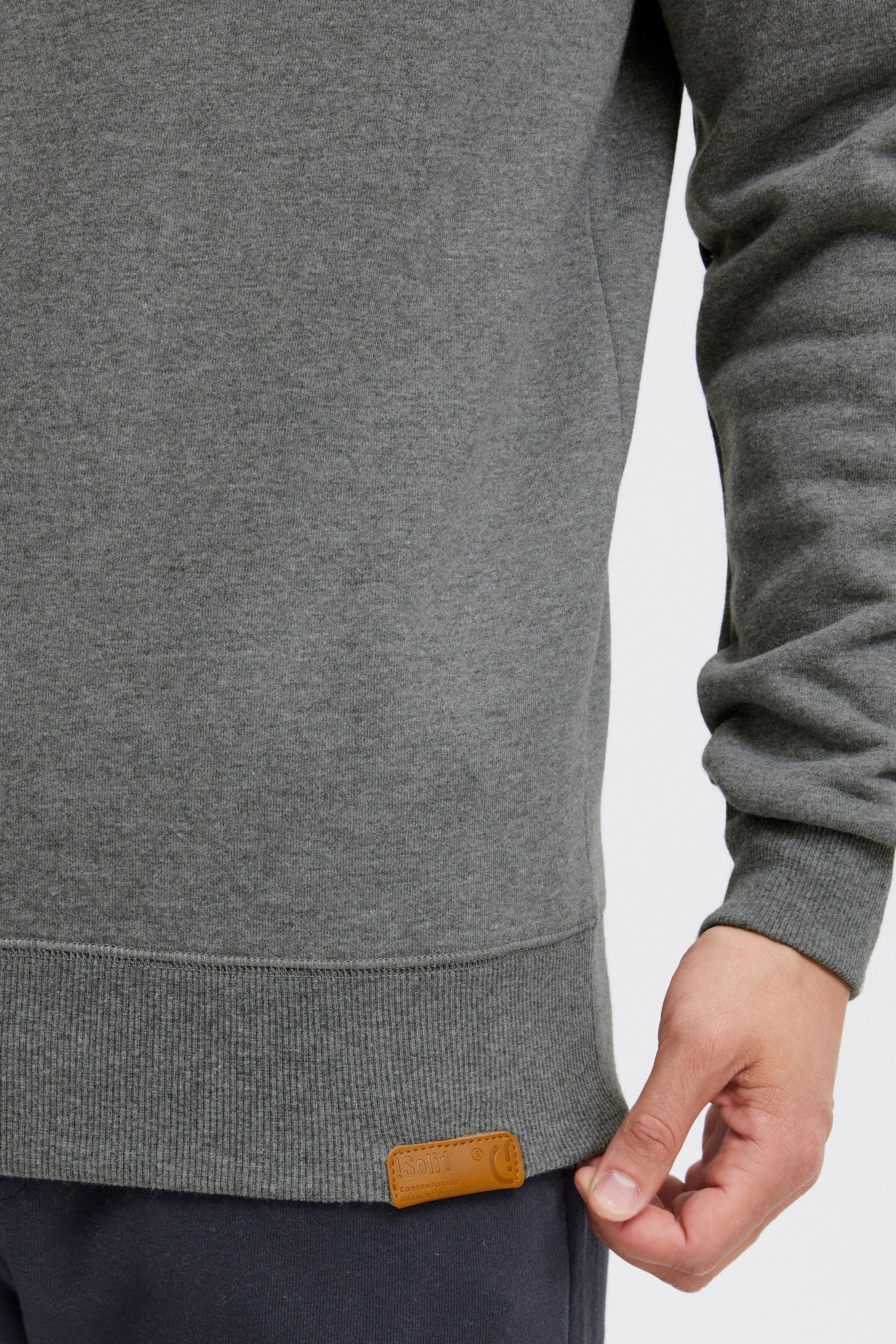 SDTrip (8236) !Solid O-Neck Sweatshirt Melange Fleece-Innenseite Sweatpullover Grey mit