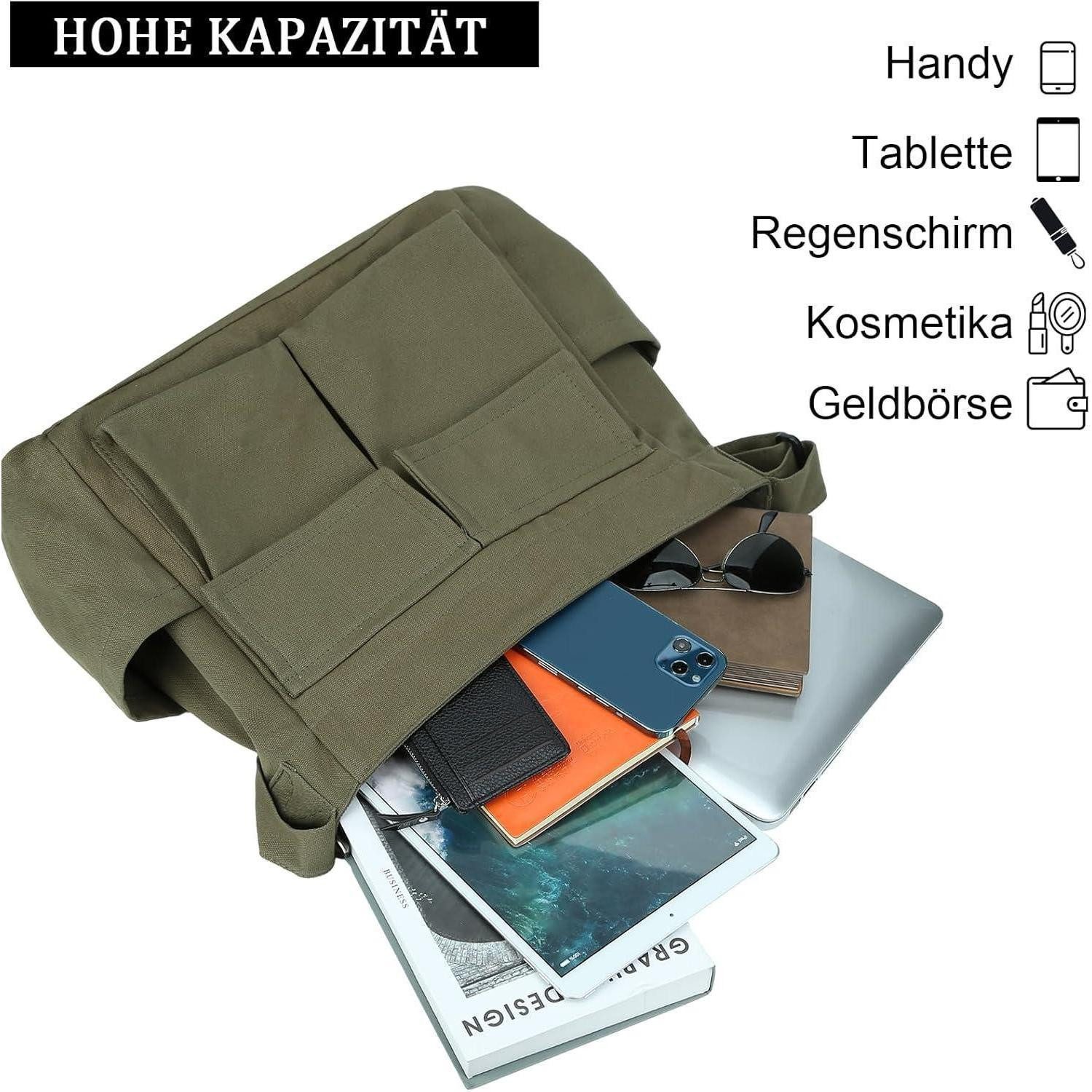 LuxusKollektion Messenger Bag TIAASTAP Vintage Canvas Messenger Bag Leinenstoff Hobo Crossbody Bag