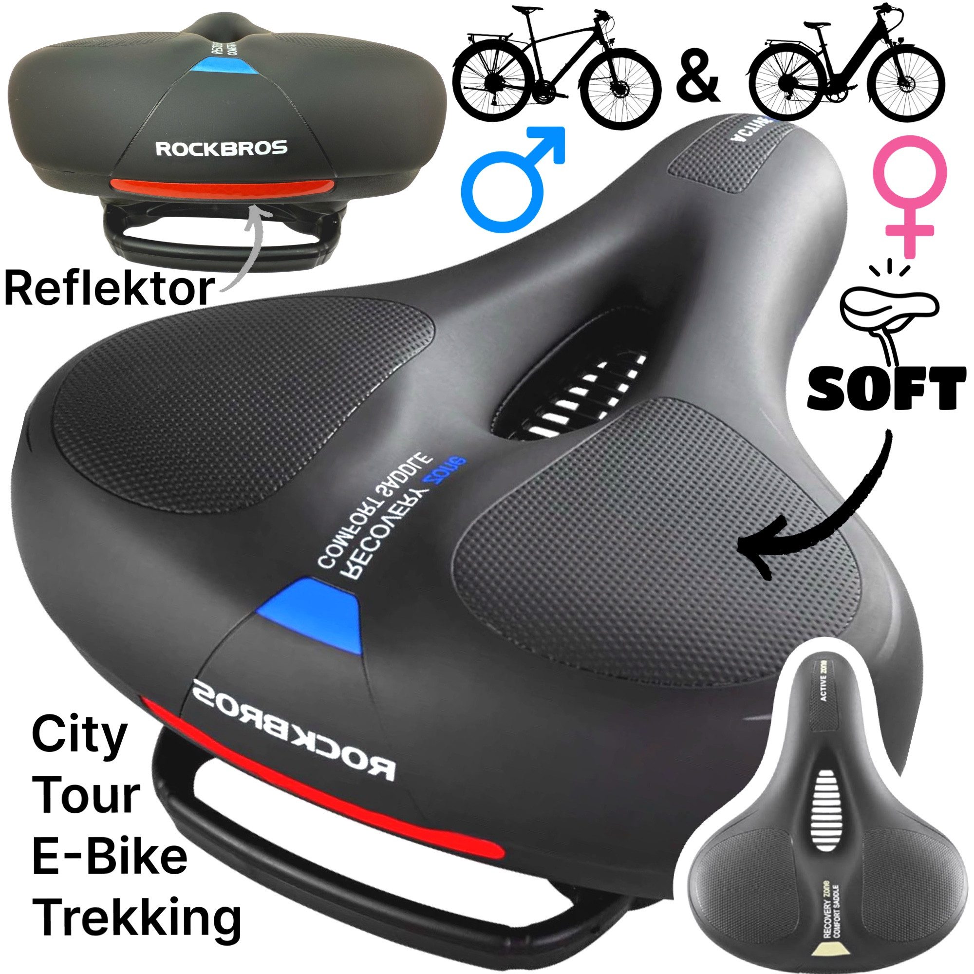 ROCKBROS Fahrrad-Gepäckträger Fahrrad Max Komfort Gel Sattel City Ebike Tour Ergonomisch Mann &Frau