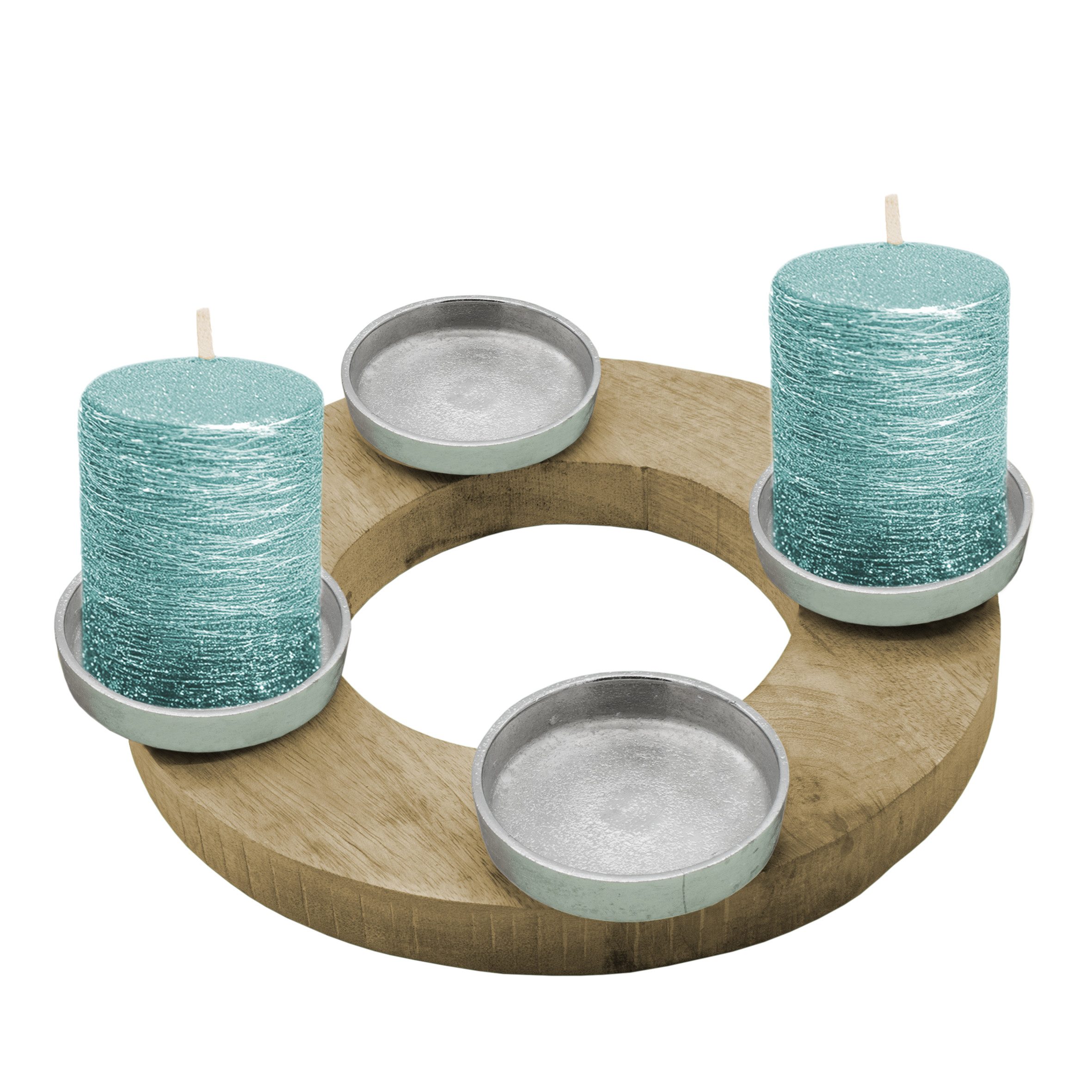 Spetebo Adventskranz aus Mango Holz für 4 Stumpenkerzen Ø 27 cm, mit Antirutsch-Pads an der Unterseite