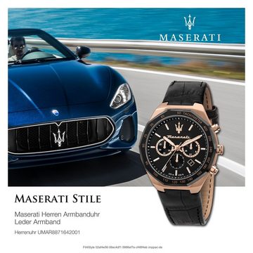 MASERATI Chronograph Maserati Herren Uhr Chronograph, Herrenuhr rund, groß (ca. 45mm) Lederarmband, Made-In Italy