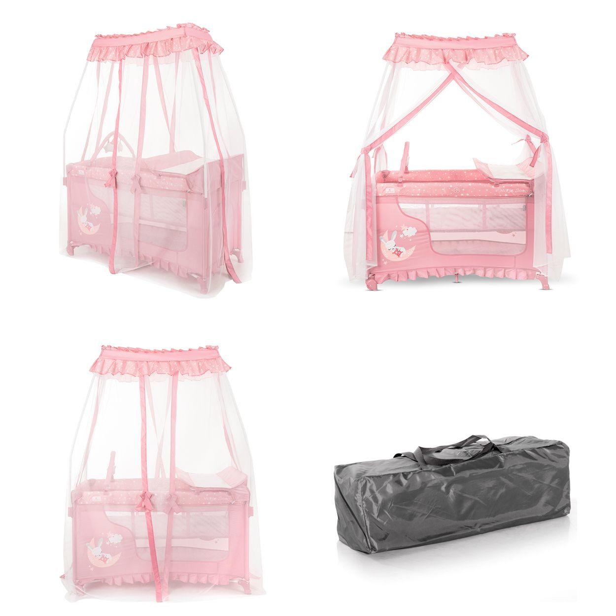 Lorelli Baby-Reisebett Reisebett, Laufstall Magic Sleep, 2 Ebenen Baldachin Mobile Wickelauflage faltbar