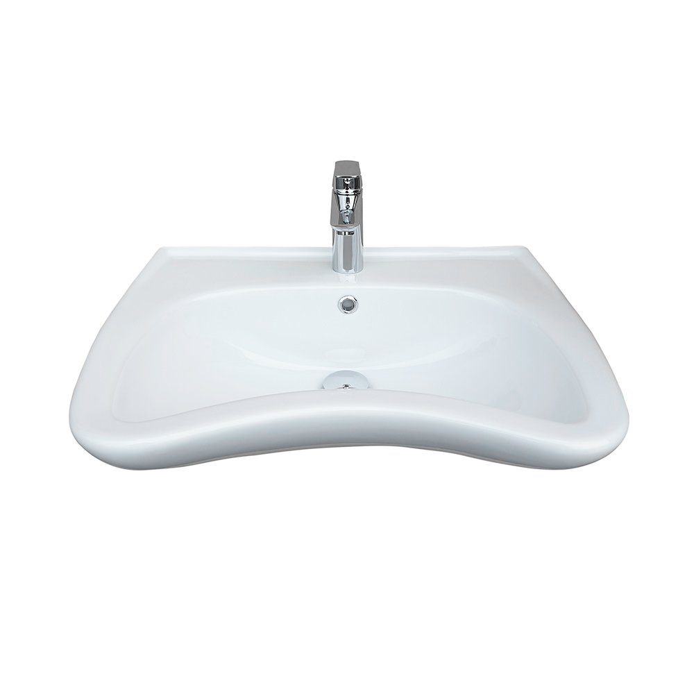 Belvit Waschbecken BV-BF1002 60,5 cm – Barrierefrei, behindertengerecht mit Hahnloch (1-St), Überlauf, Sanitärkeramik, Wandmontage, ideal für Bad & WC, weiß