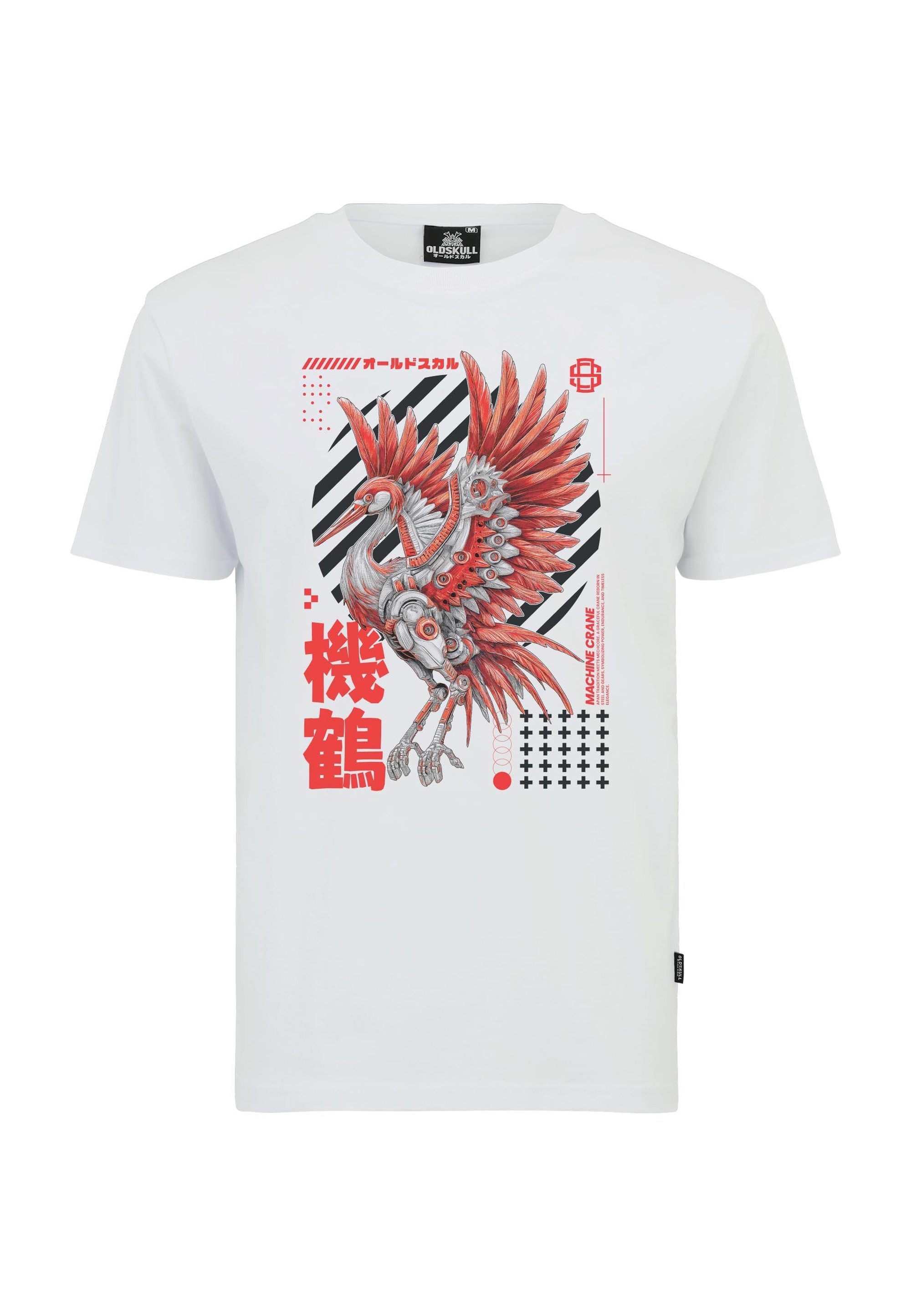 Oldskull T-Shirt Asian Neon Cyber Crane Graphic mit Fotodruck im fernöstlichen Stil