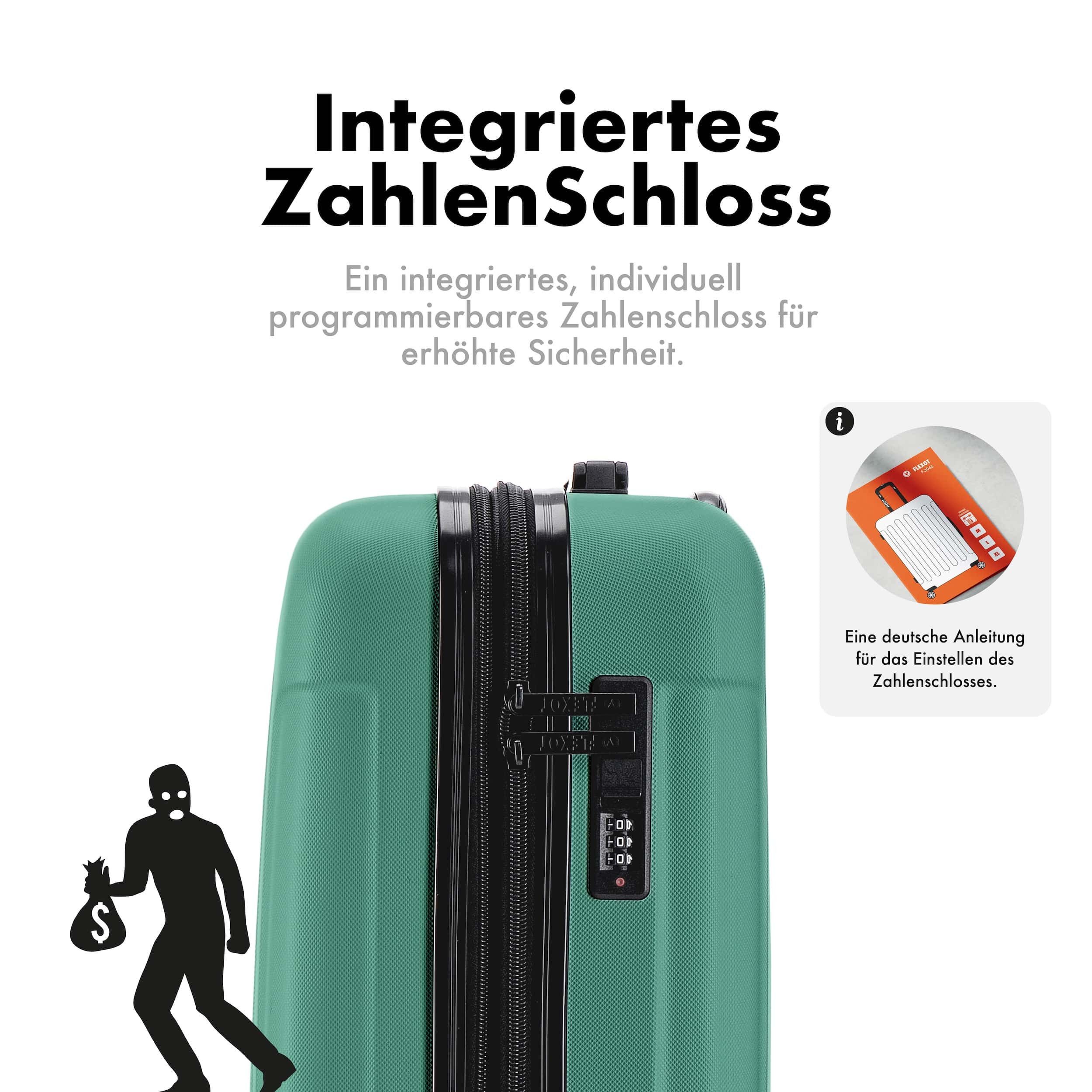 Flexot Hartschalen-Trolley F-3045 (Gr. M, L, XL) – Kofferset – ABS-Hartschale, 4 Rollen, Robuster und moderner Koffer mit vier 360° Rollen und Zahlenschloss – Bild 5 von 5
