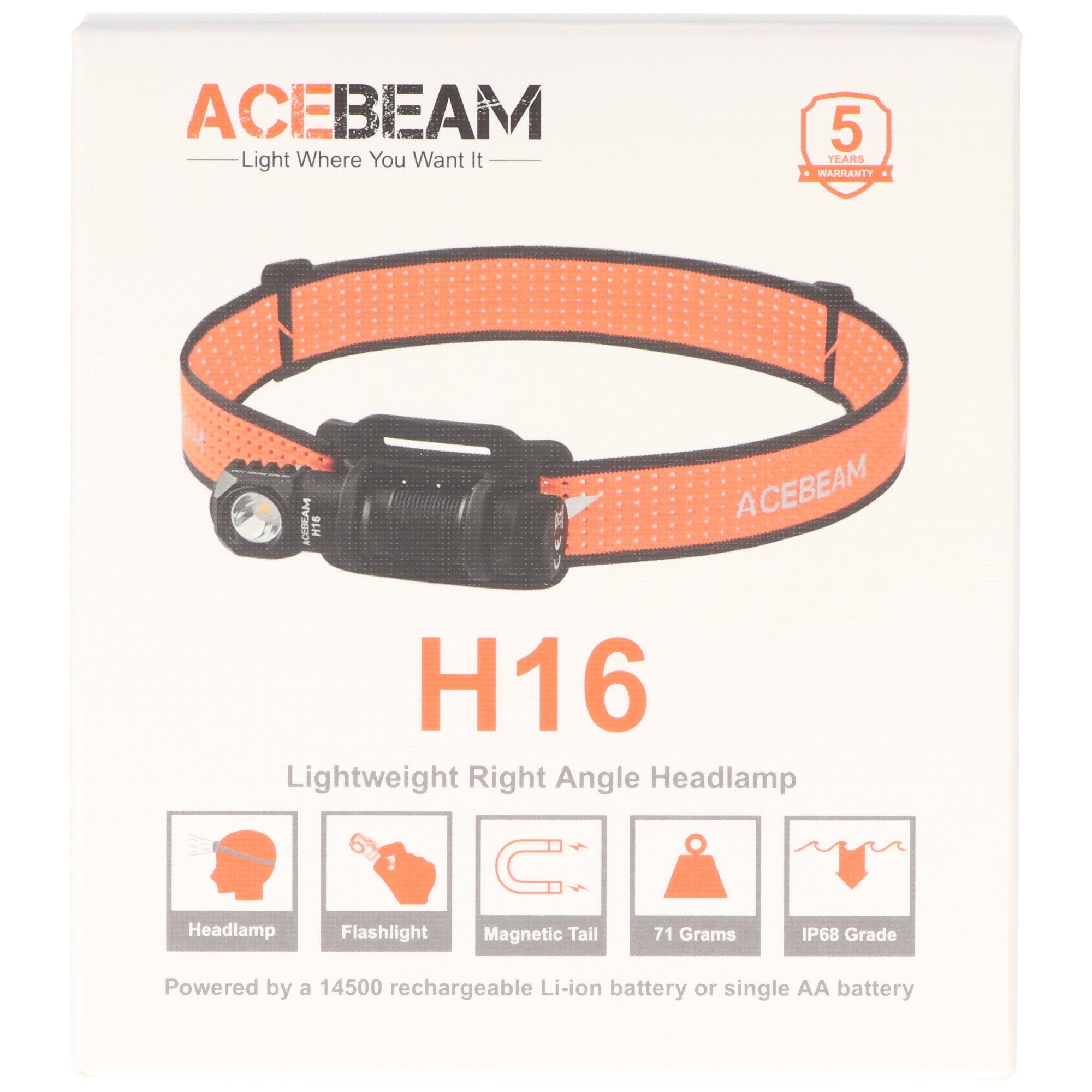 Acebeam LED Stirnlampe AceBeam Lumen, Stirnlampe H16 kaltweiß mit 1.000 LED 6.500K mit max