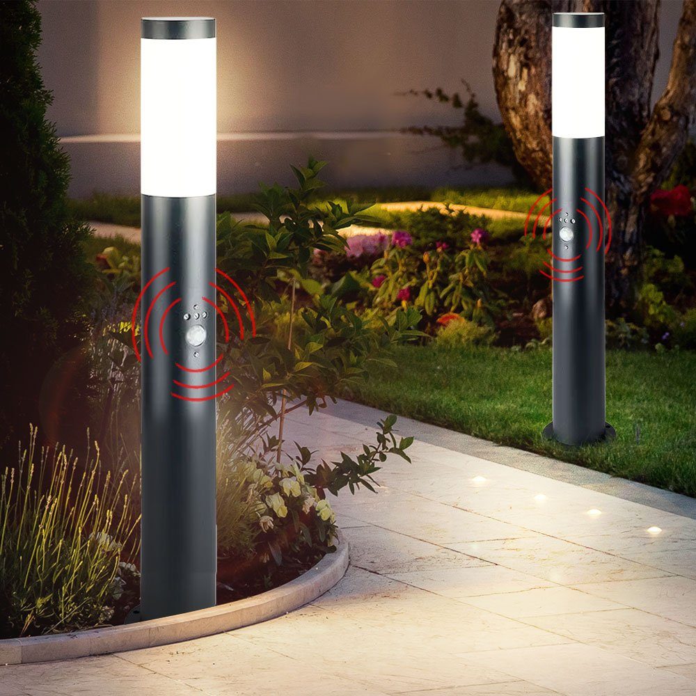 Steh Beleuchtung etc-shop 2er LED Außen-Stehlampe, inklusive, Leuchtmittel Außen Garten Warmweiß, Bewegungsmelder Set Lampen LED