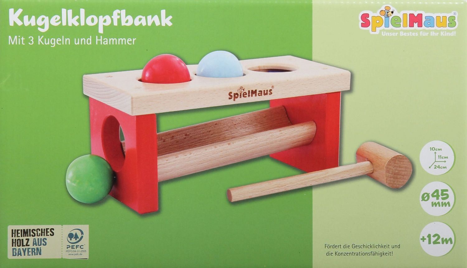 Vedes SpielMaus Holz Kugelklopfbank, 24 x 11 x 10 cm Konstruktions-Spielset