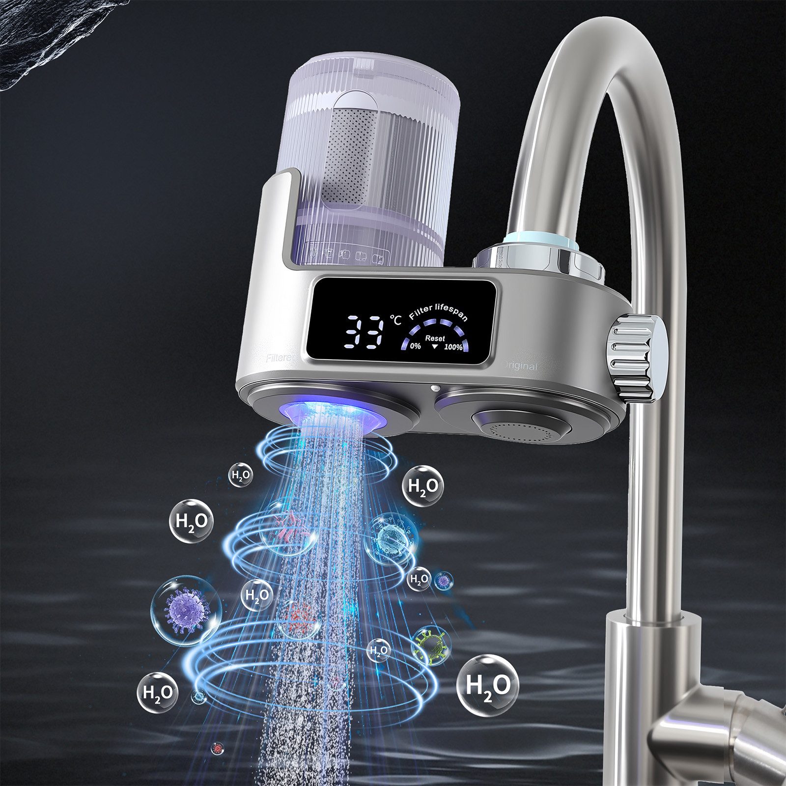 HOMELODY Wasserhahnfilter Wasserhahn Wasserfilter mit Blaulicht Heimküchen Wasserfilter, Zubehör für Küchenarmatur, Waschtischarmatur, Küche, entfernt Chlor, Schwermetalle, für Standard-Wasserhähne