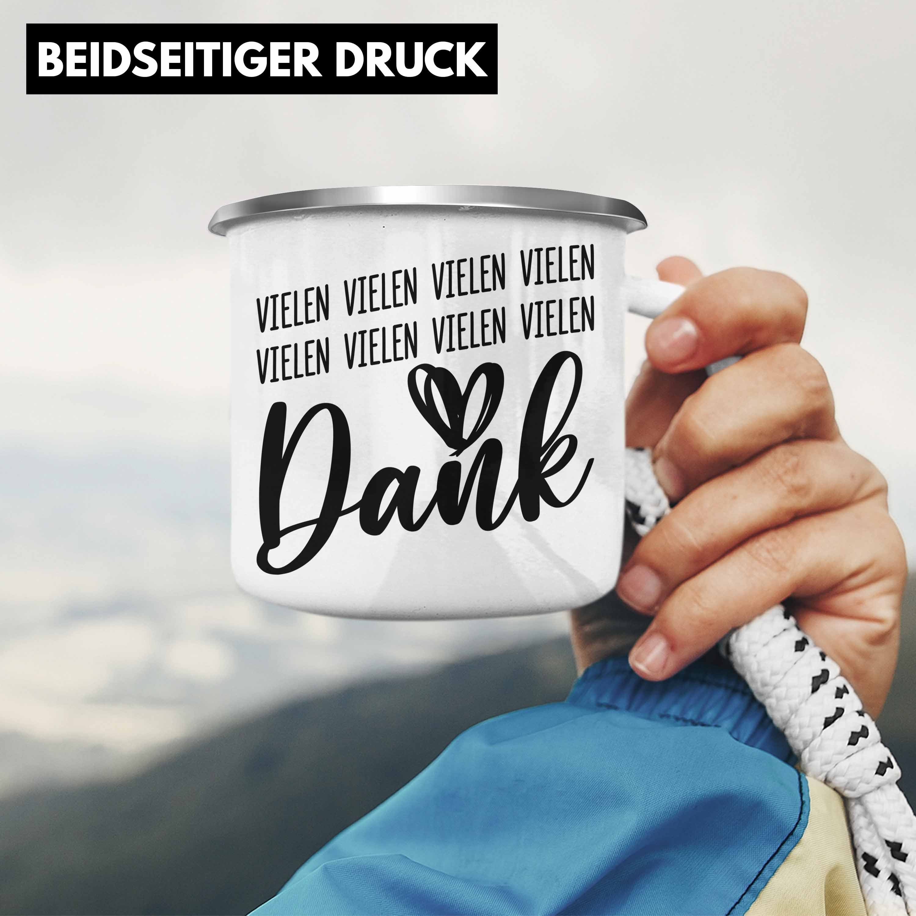 Silber Emaille Sagen Dankbarkeit Danke Thermotasse - Tasse Dankeschön Dankbar Danke Geschenkidee Geschenke Tasse Trendation Trendation KaffeeEmaille