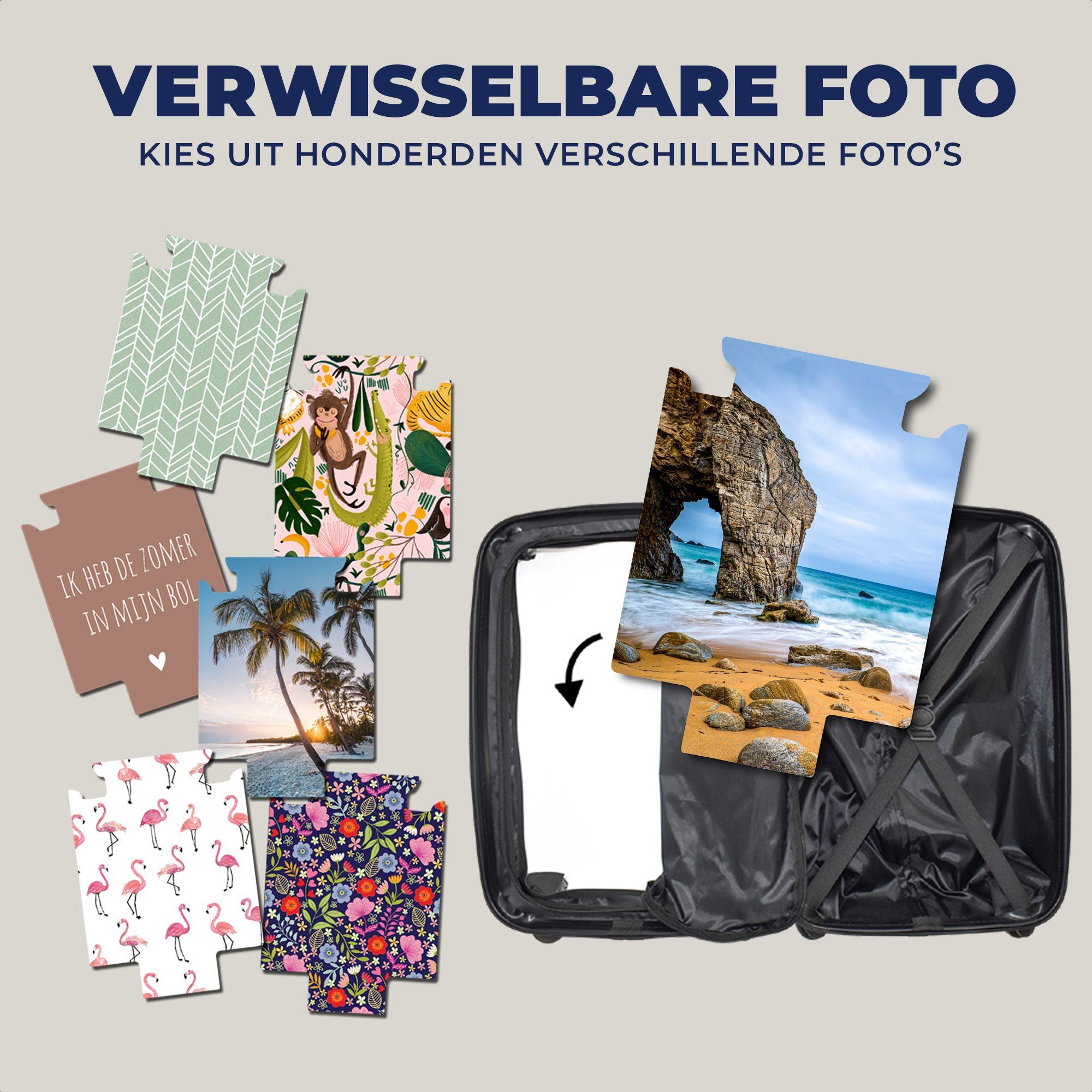 4 - Handgepäck Trolley, Steine Reisekoffer Rollen, rollen, - MuchoWow für Reisetasche Felsen - Wasser mit Handgepäckkoffer Strand - Ferien, Wellen,