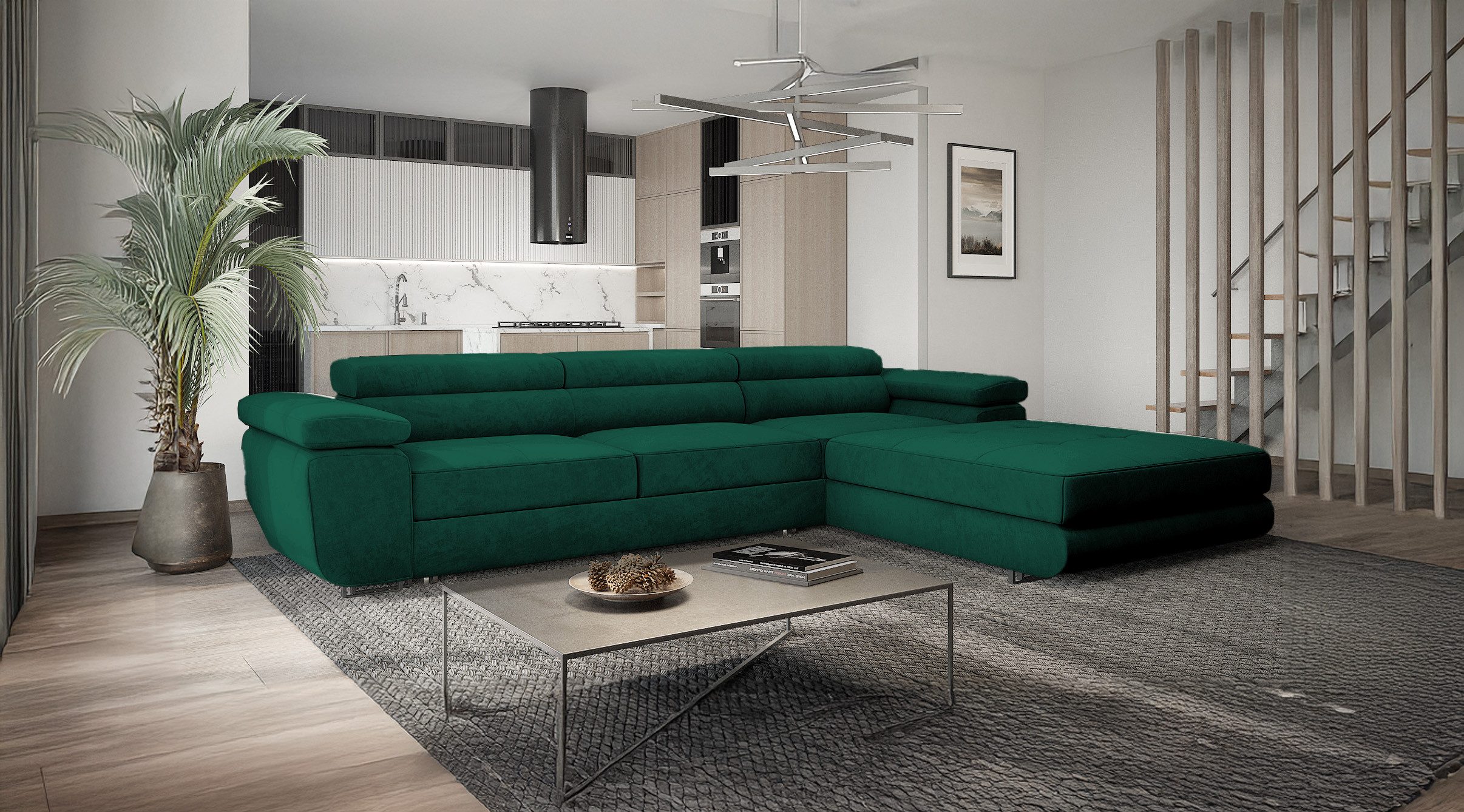 Goldstoff Ecksofa mit Schlaffunktion und Bettkasten, günstig online kaufen
