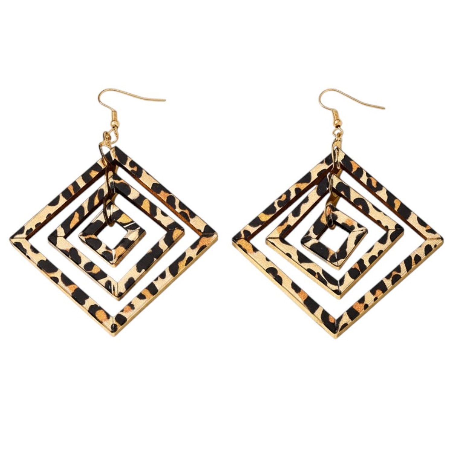 KARMA Ohrring-Set Leo geometrisch 6,5 cm Gold Braun (quadratisch, 2-tlg., Damenohrringe Damenschmuck), Leoparden-Print Modern