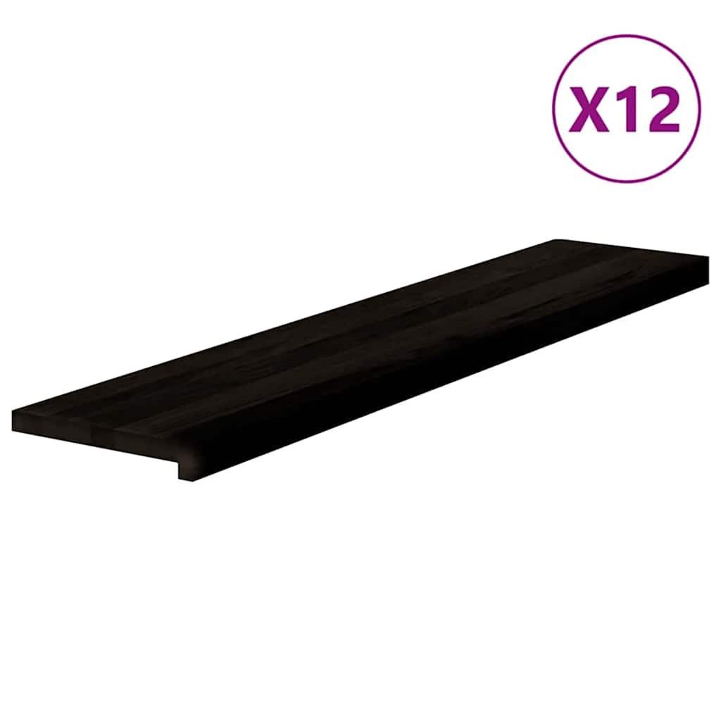 vidaXL Stufenmatte Treppenstufen 12 Stk. Braun-Schwarz 120x30x2 cm Massivholz Eiche, Hütte, Treppenstufen 12 Stk. Braun-Schwarz 120x30x2 cm Massivholz Eiche