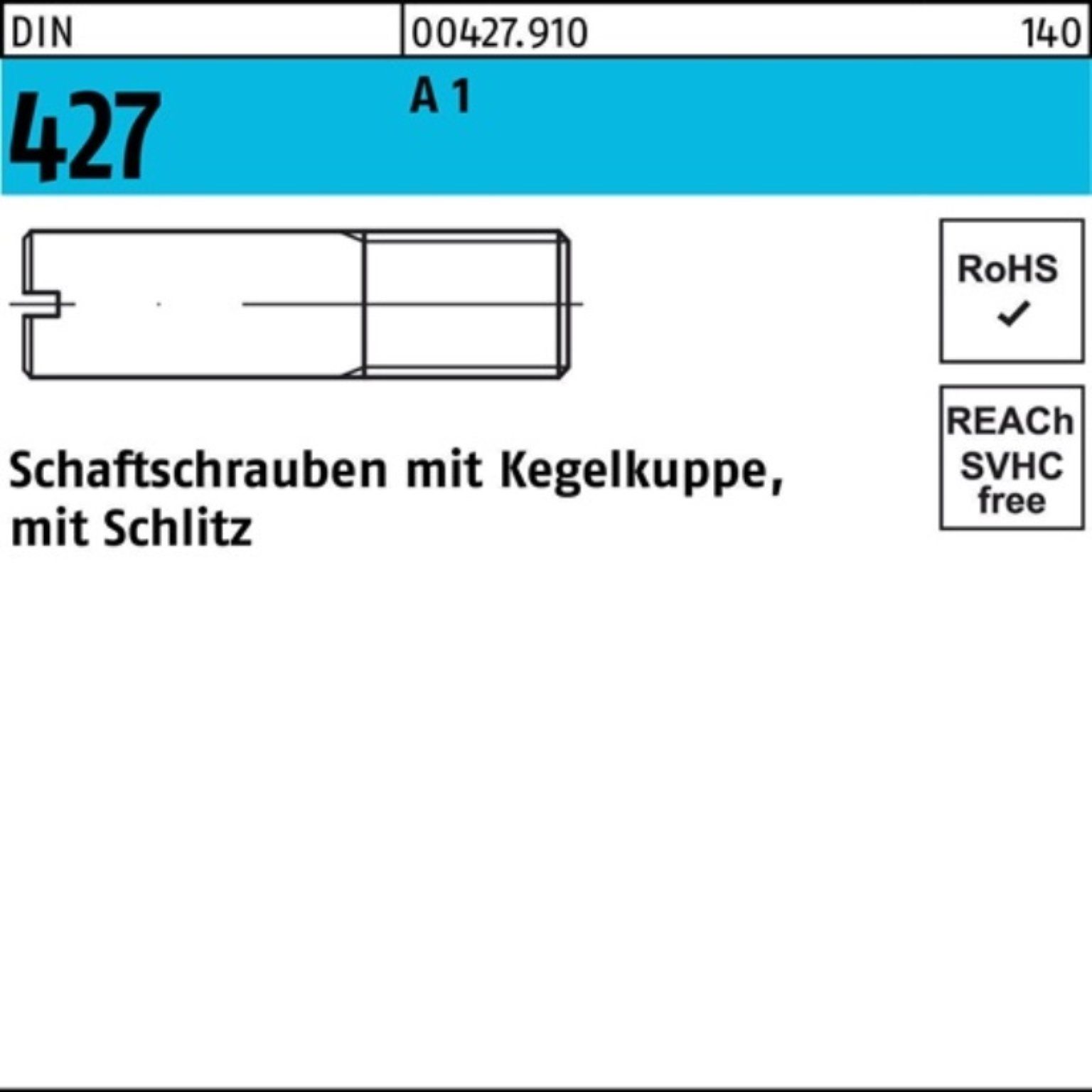 8 Schaftschraube Pack A1 2342 100er 427/ISO DIN Reyher M3x Kegelkuppe/Schlitz Schraube