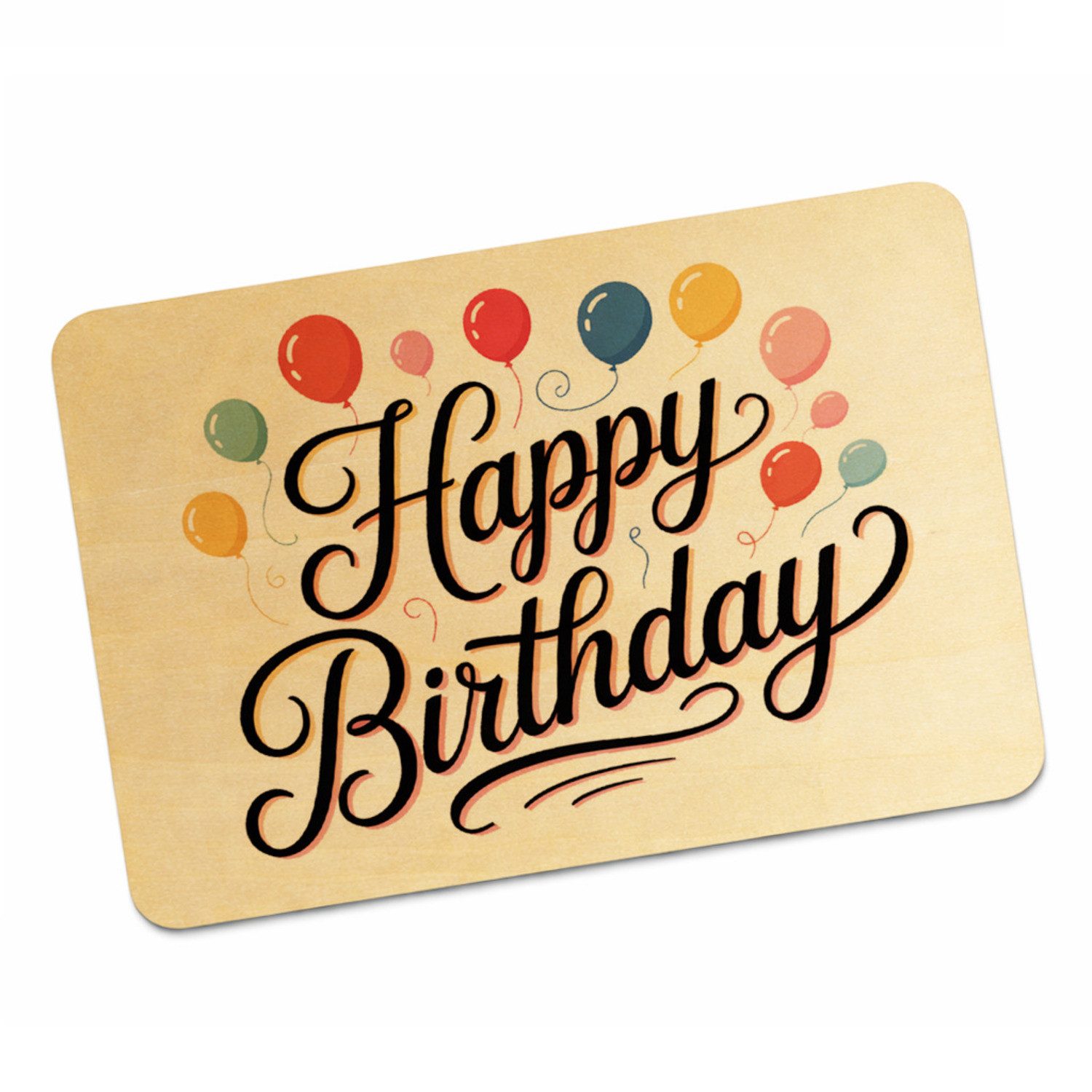 speecheese Postkarte Happy Birthday Ballons Postkarte aus Holz mit Kalligrafie